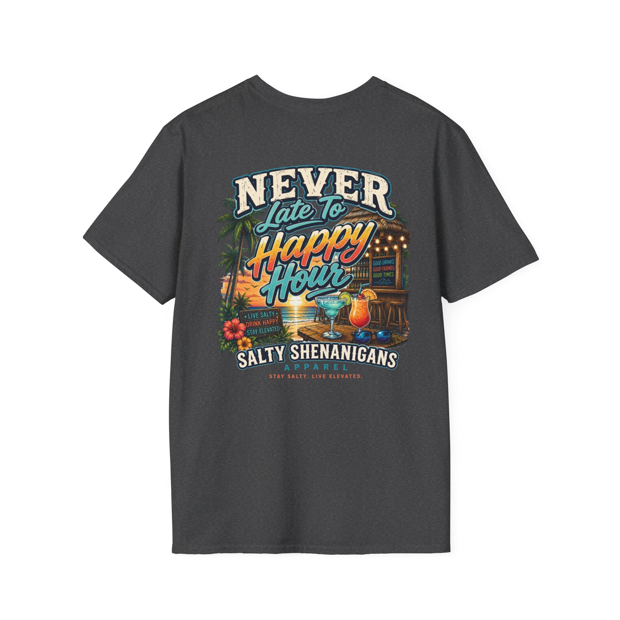 Never Late to Happy Hour Coastal Sunset Tee Printify