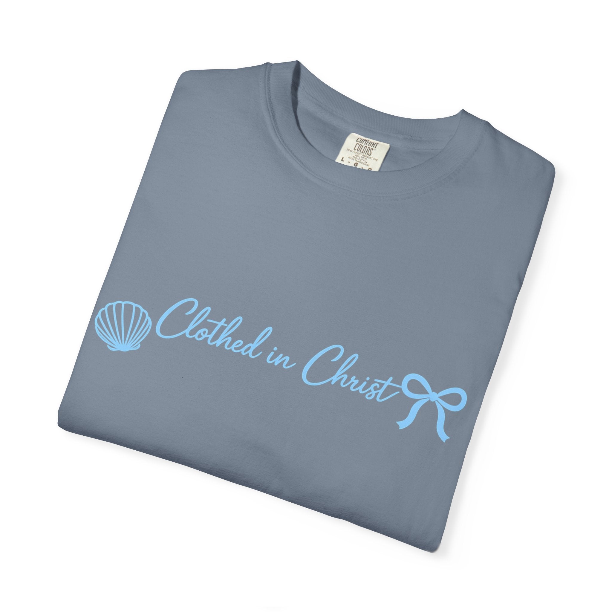 Clothed in Christ Coastal T-Shirt- Blue Print Printify