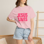 Clothed In Christ -Jesus Saves T-Shirt — Bold Pink Christian Faith Tee Printify