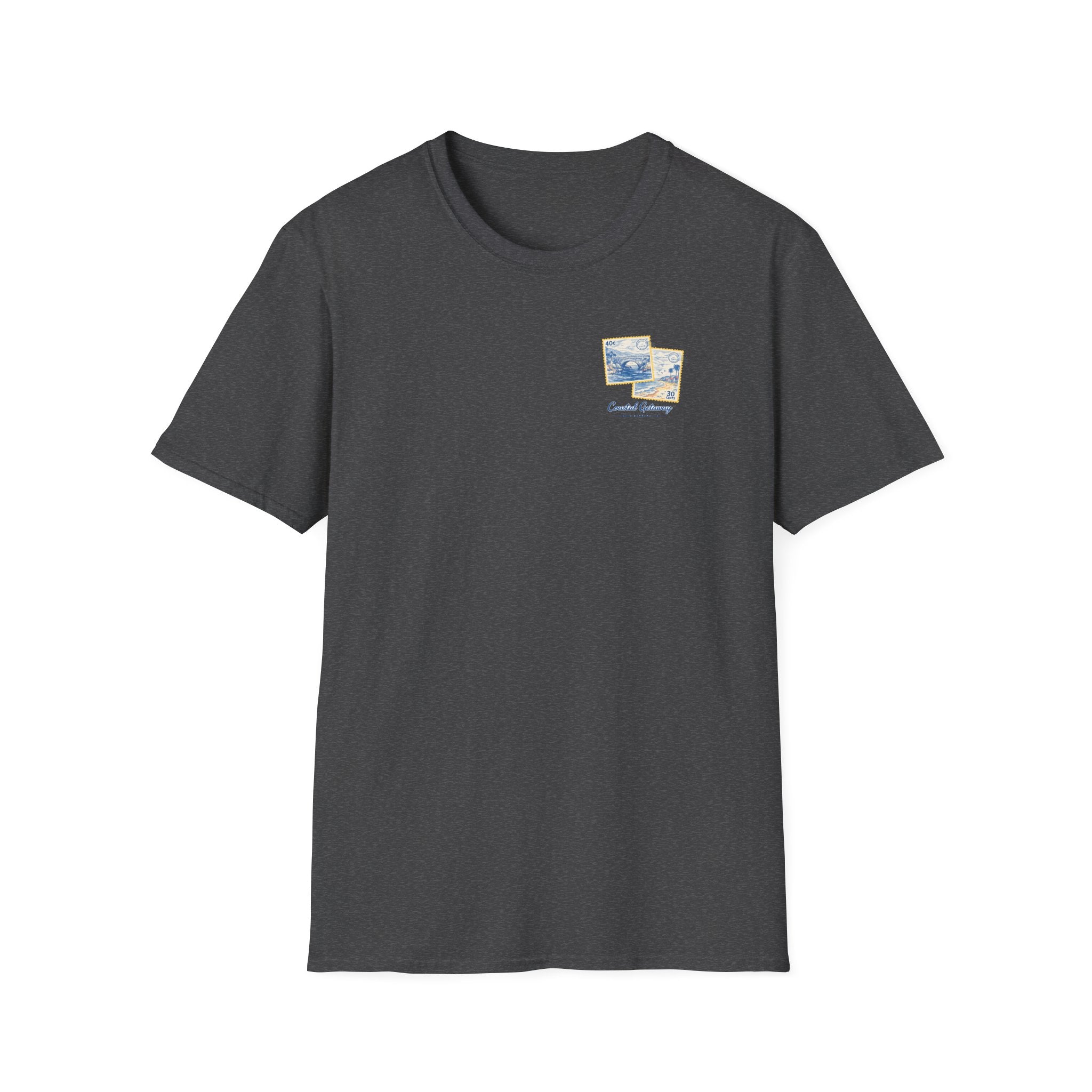 Coastal Getaway T-Shirt — Vintage Stamp Beach Tee Printify