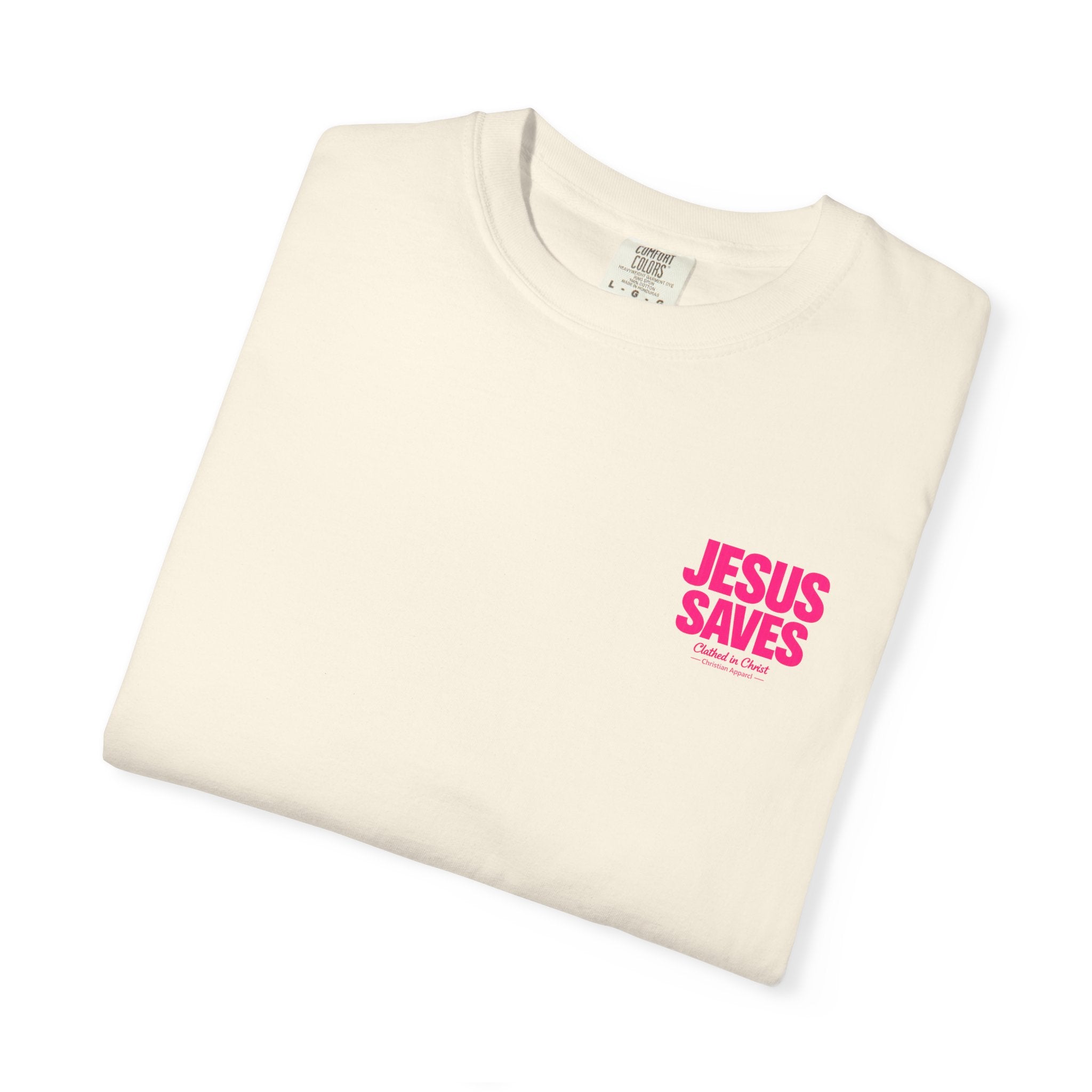 Jesus Saves T‑Shirt — Bold Pink Faith Graphic Tee Printify