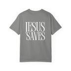 Jesus Saves T-Shirt — Minimal Embossed Religious Tee Printify