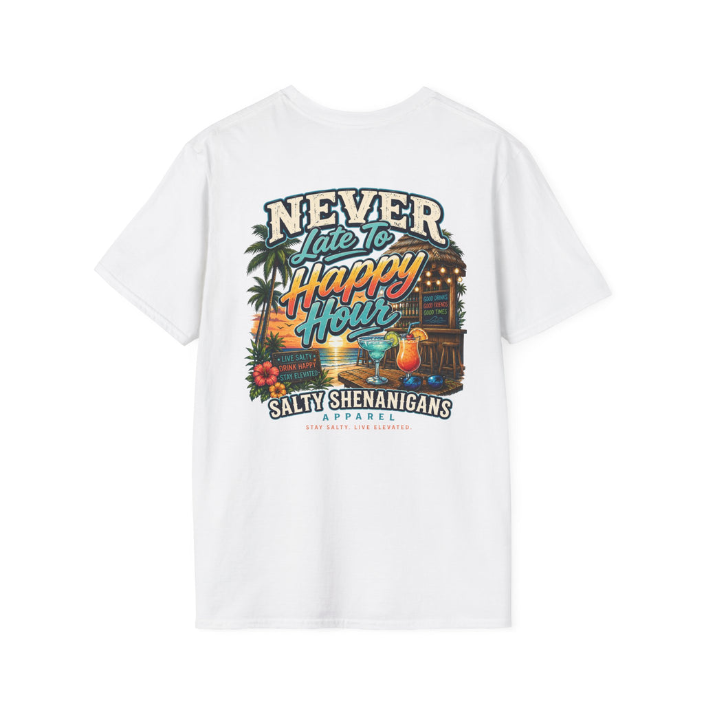 Never Late to Happy Hour Coastal Sunset Tee Printify