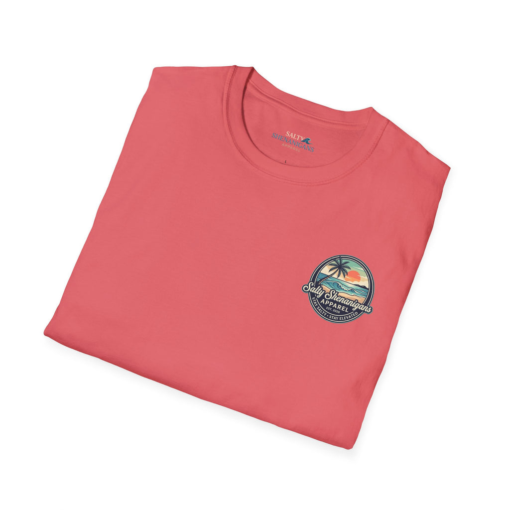Salty Shenanigans Vintage Coastal Sunset Logo Printify