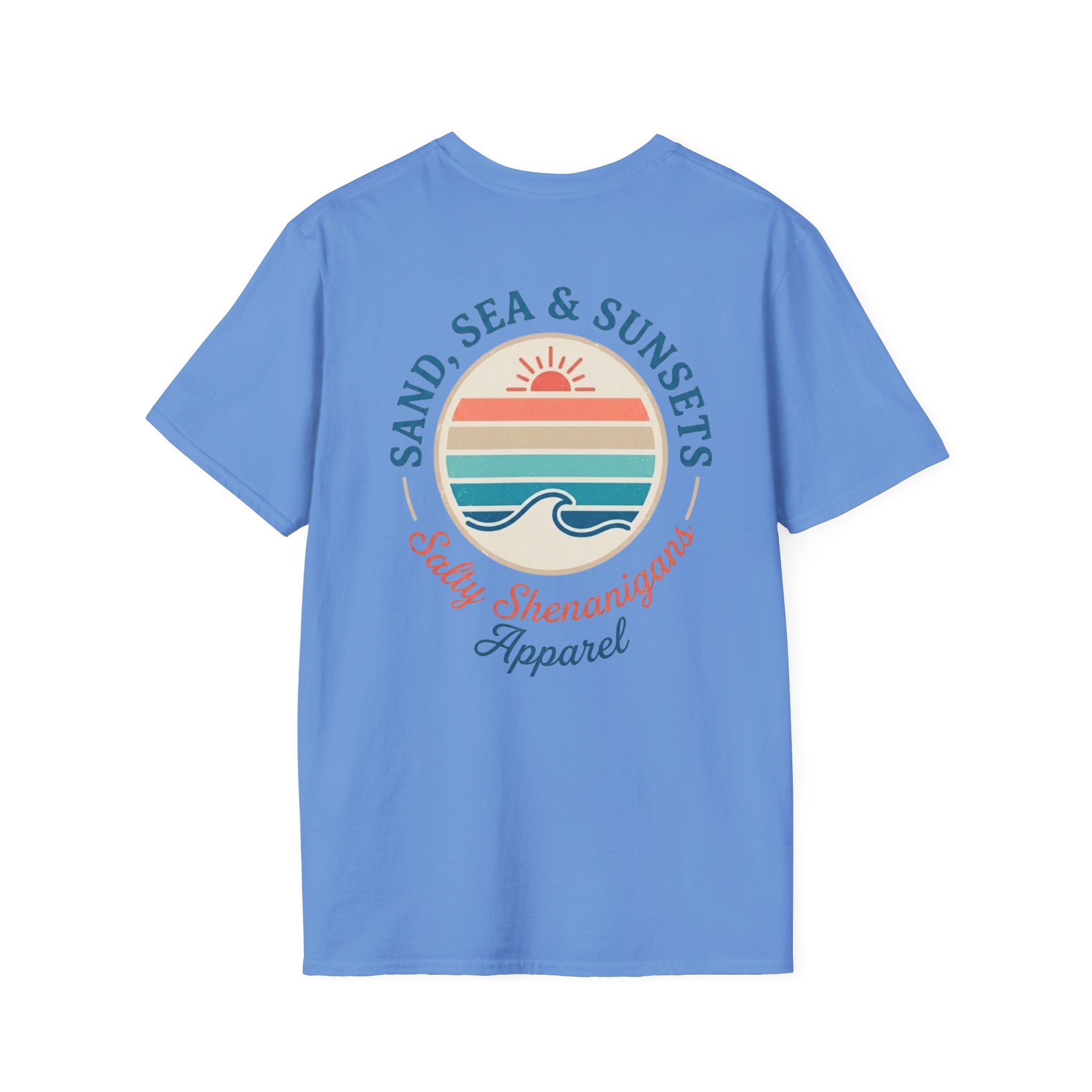 Salty Shenanigans Apparel Sand, Sea & Sunsets T-Shirt Printify