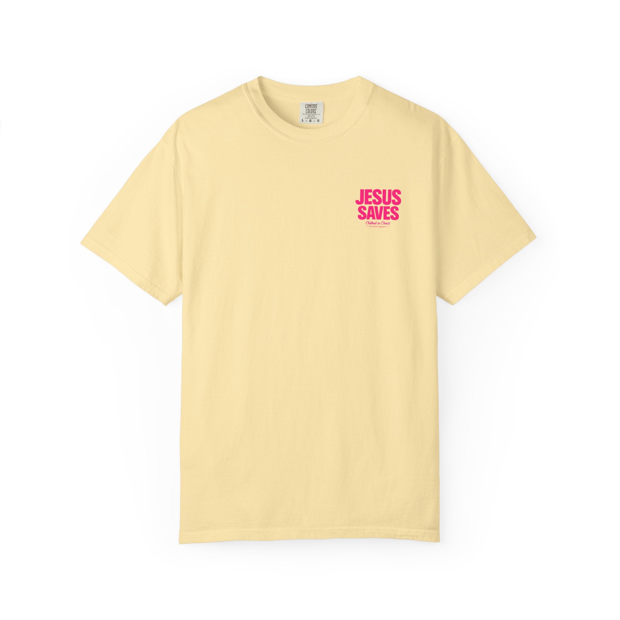 Jesus Saves T‑Shirt — Bold Pink Faith Graphic Tee Printify