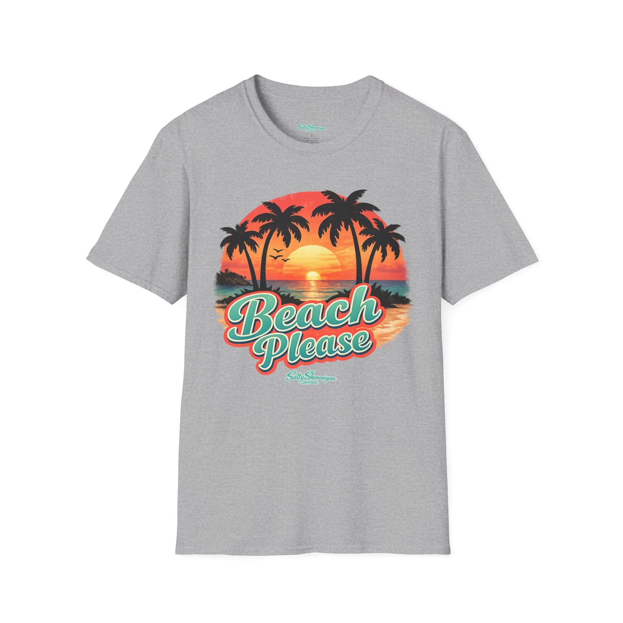 Salty Shenanigans Apparel Beach Please Sunset T-Shirt Printify