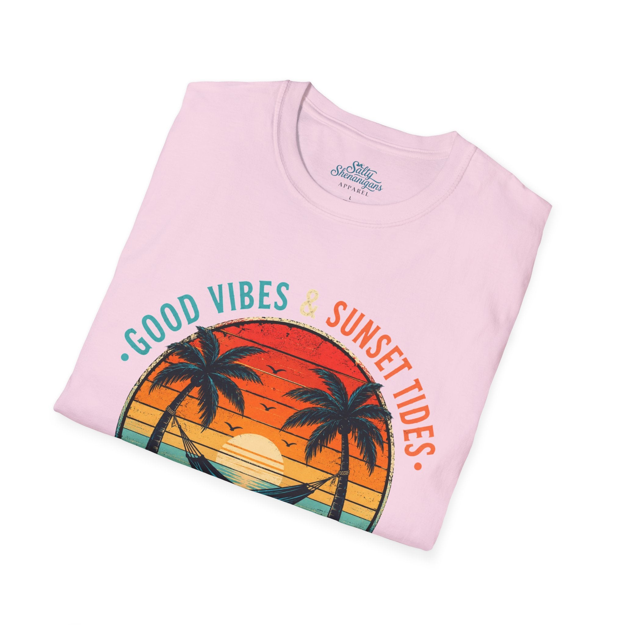 Good Vibes & Sunset Tides – Vintage Coastal Graphic T-Shirt Printify