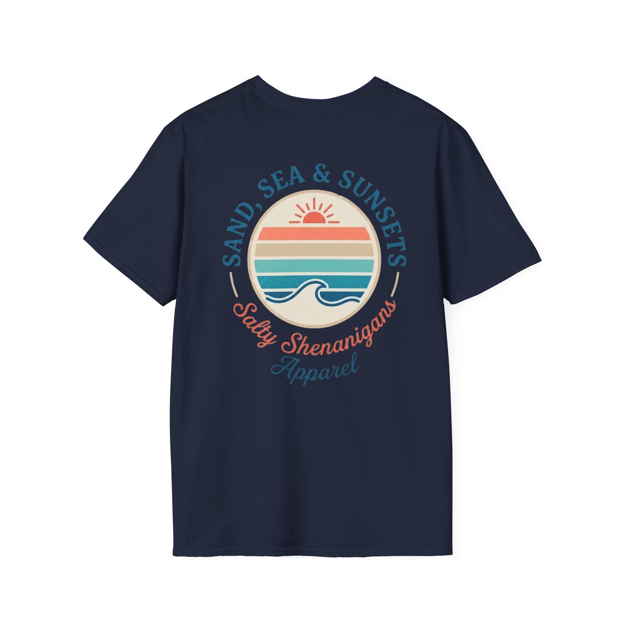 Salty Shenanigans Apparel Sand, Sea & Sunsets T-Shirt Printify