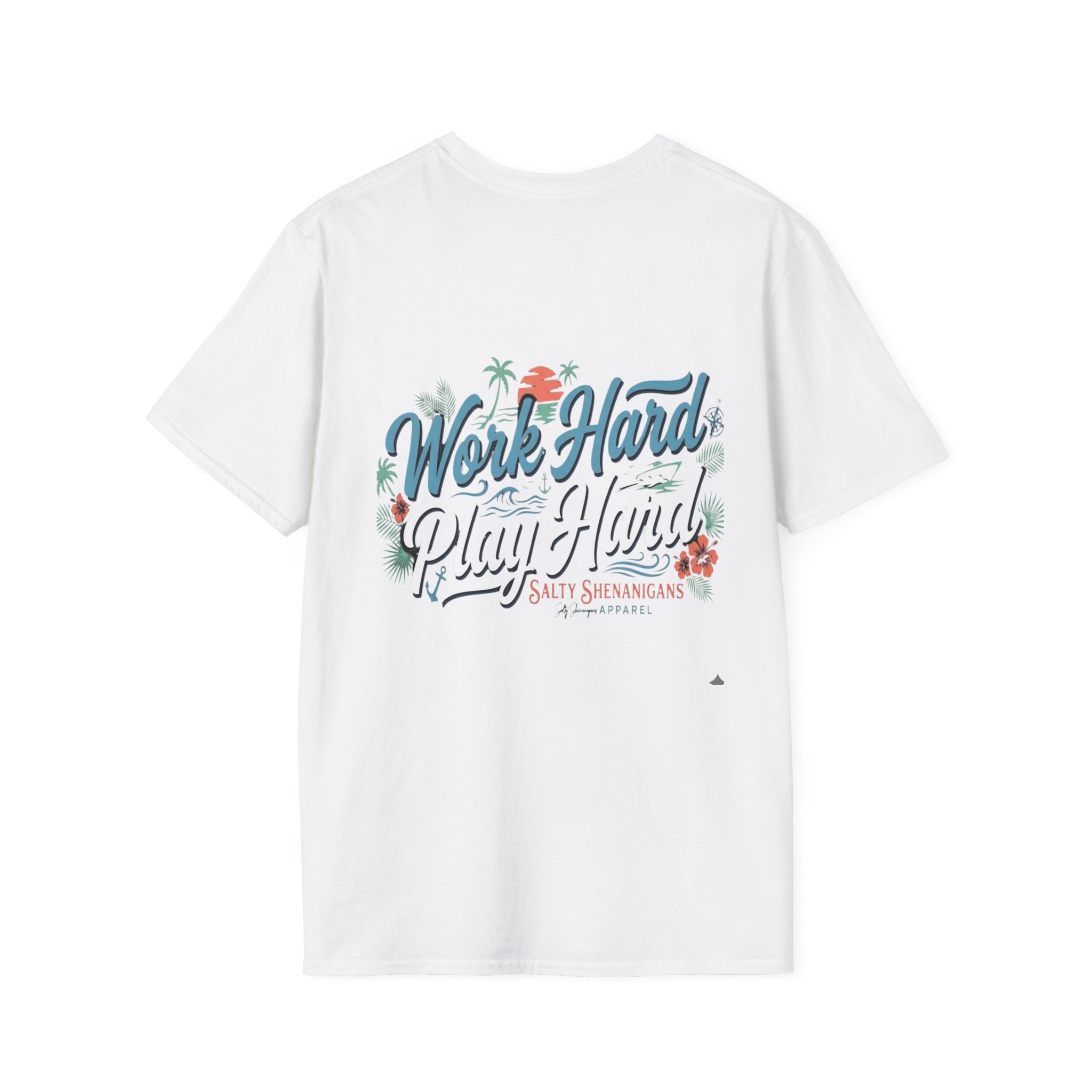Work Hard Play Hard Coastal Lifestyle T-Shirt | Women's Beach Resort Graphic Tee | Gildan 64000 | Salty Shenanigans Apparel Printify