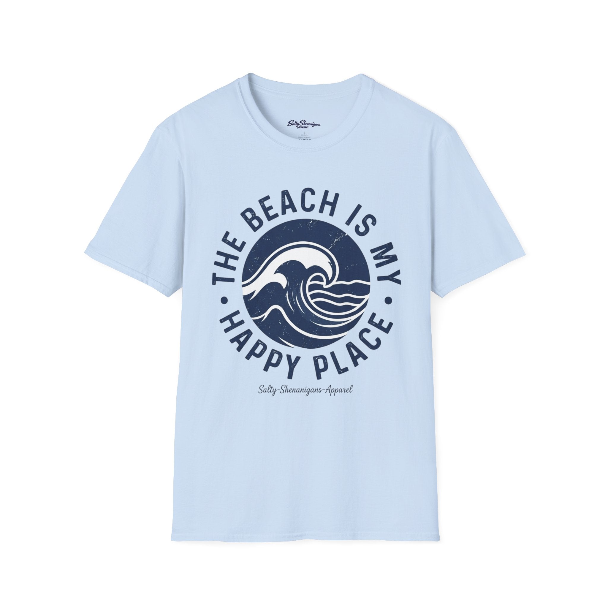 Salty Shenanigans Apparel The Beach Is My Happy Place T-Shirt Printify