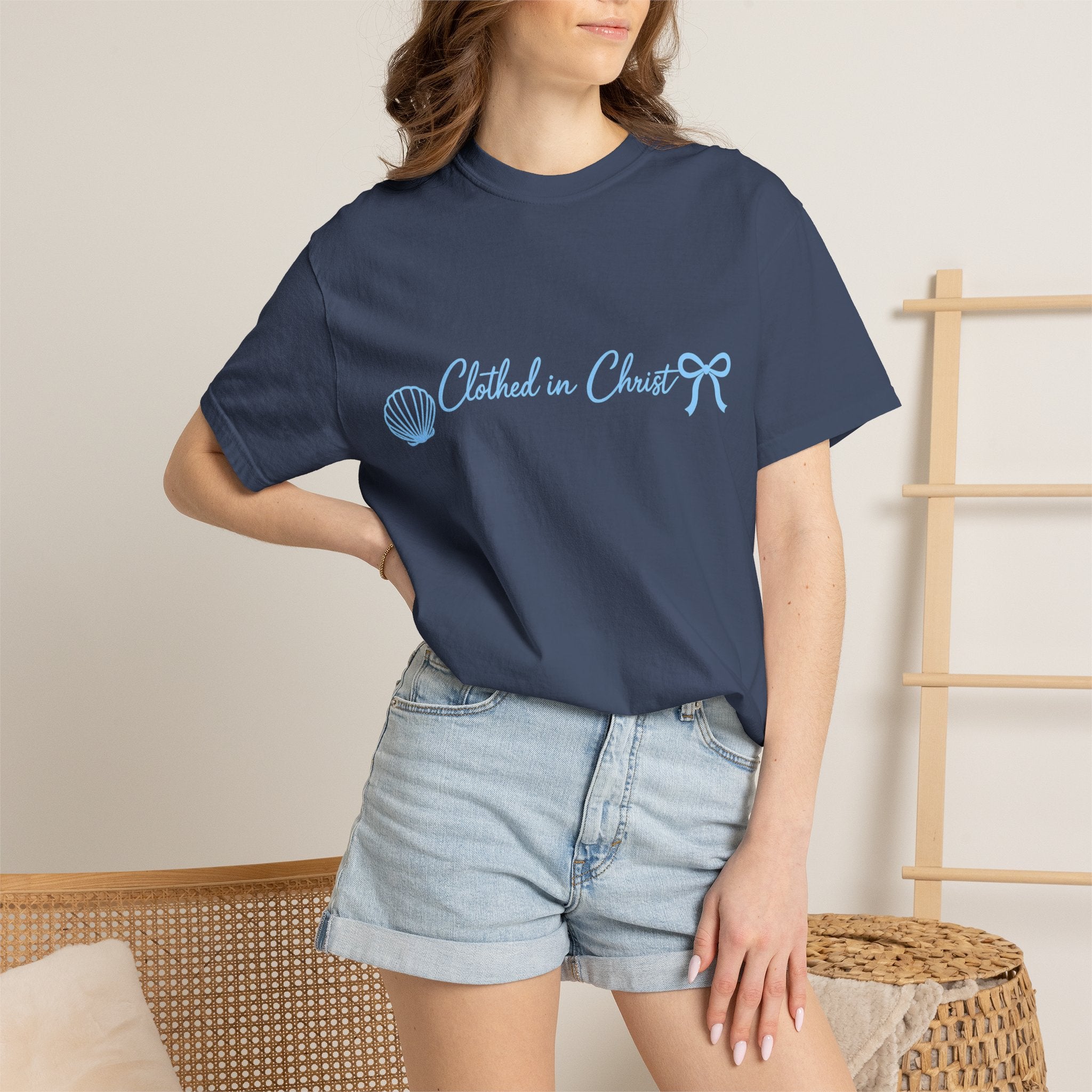 Clothed in Christ Coastal T-Shirt- Blue Print Printify