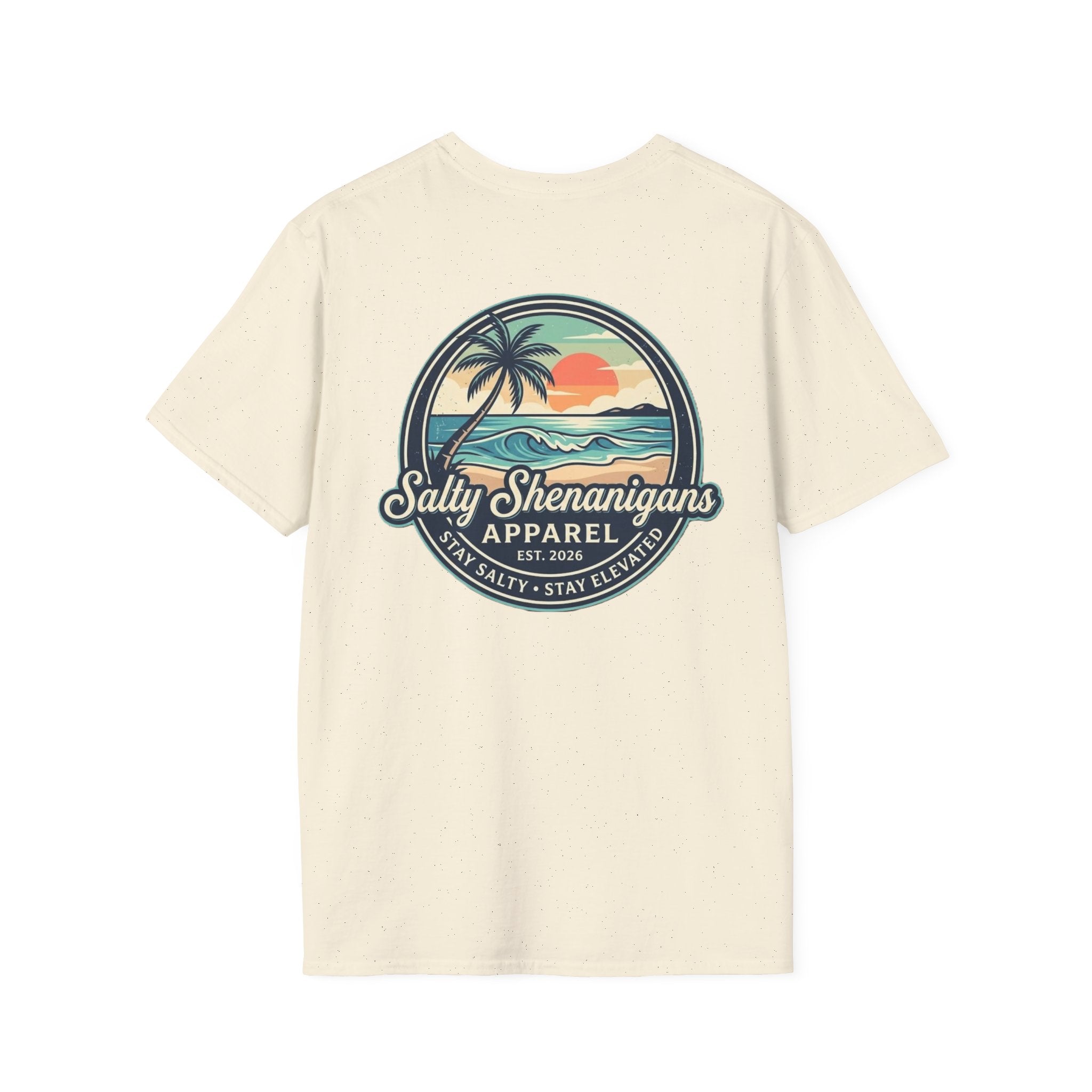 Salty Shenanigans Vintage Coastal Sunset Logo Printify