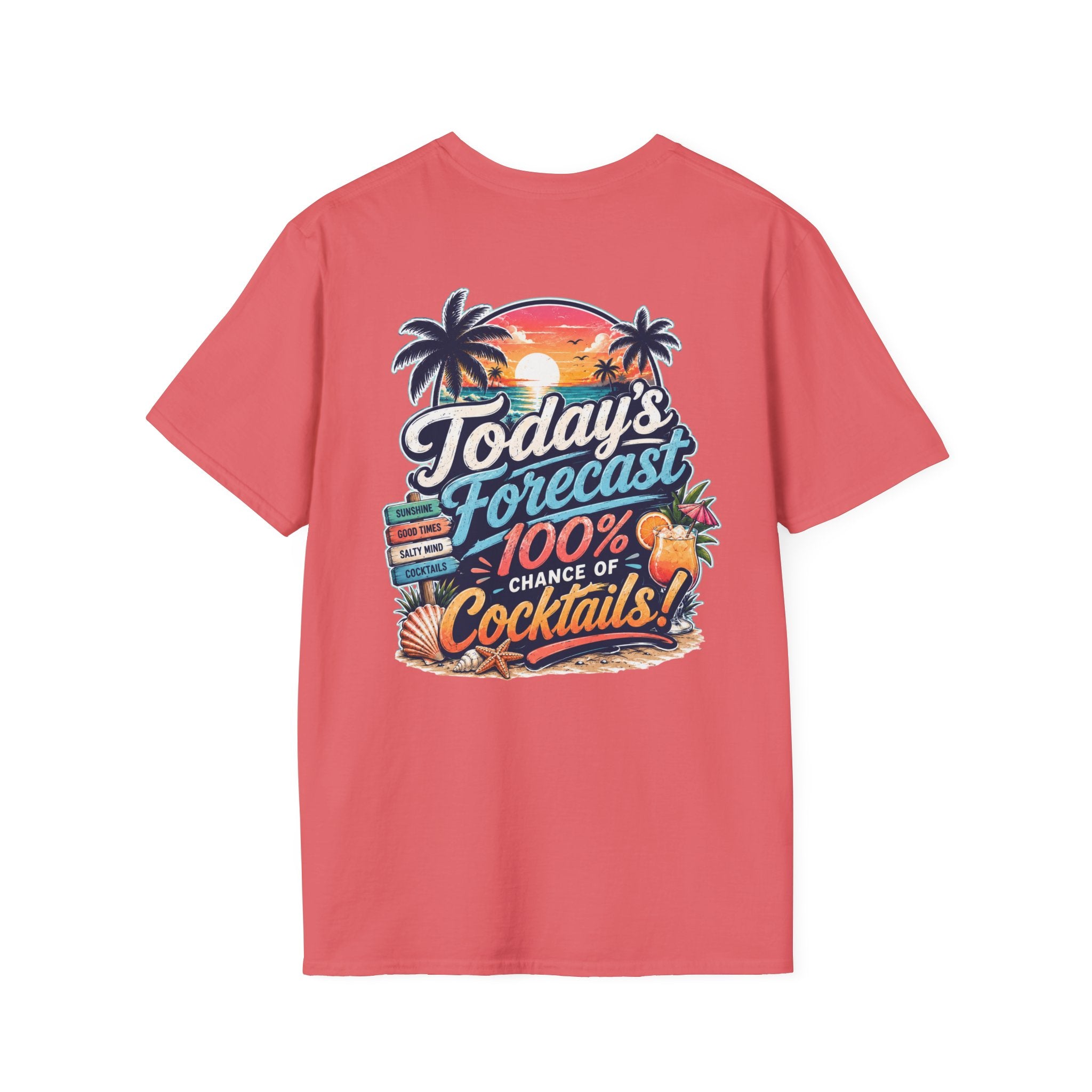 Today's Forecast: 100% Cocktails Funny Beach T-Shirt Printify