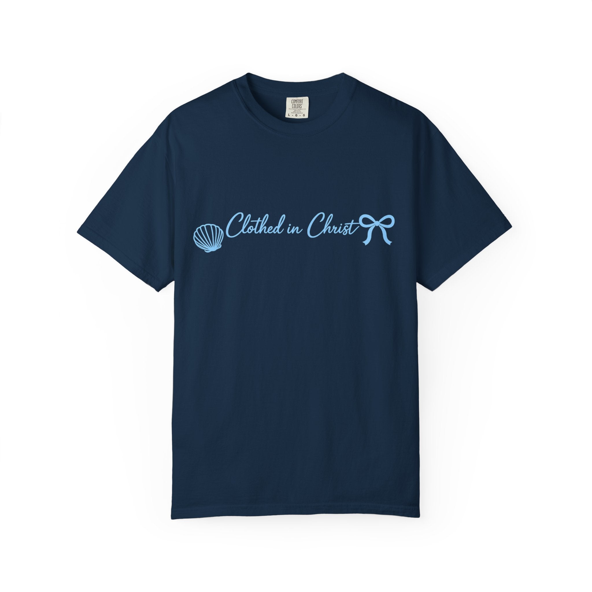Clothed in Christ Coastal T-Shirt- Blue Print Printify