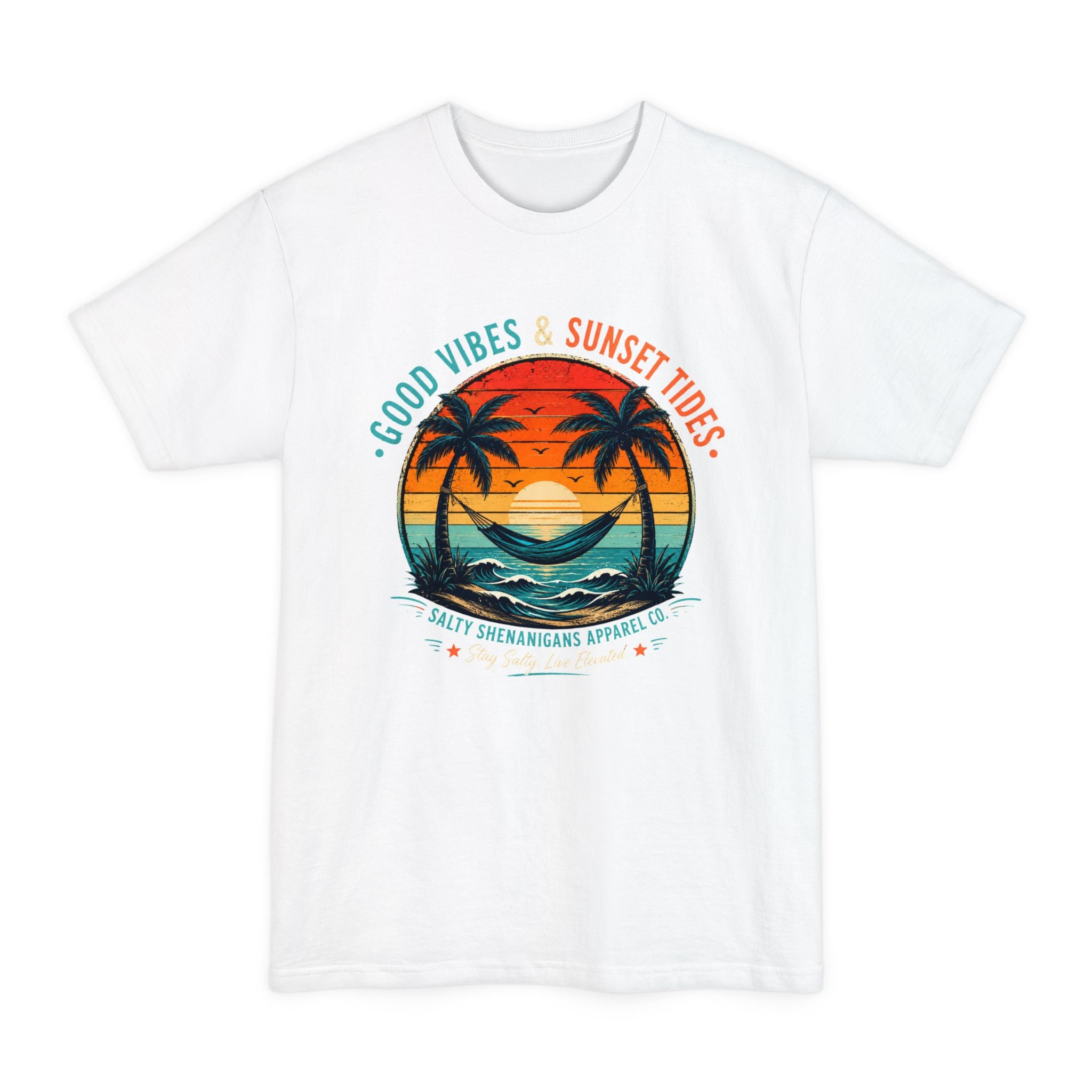 Good Vibes & Sunset Tides – Premium Coastal Graphic Tall Tee | Hanes Beefy-T Tall Printify