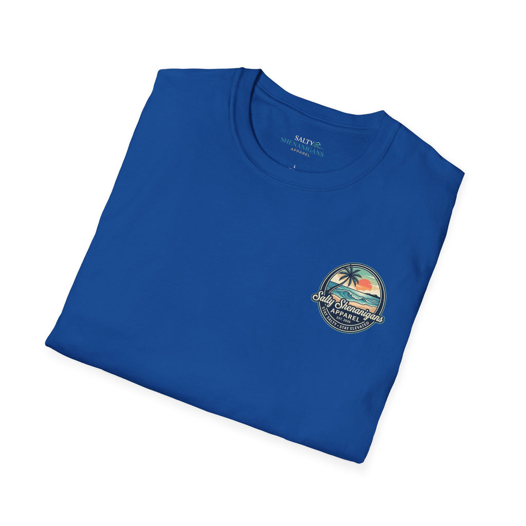 Salty Shenanigans Vintage Coastal Sunset Logo Printify