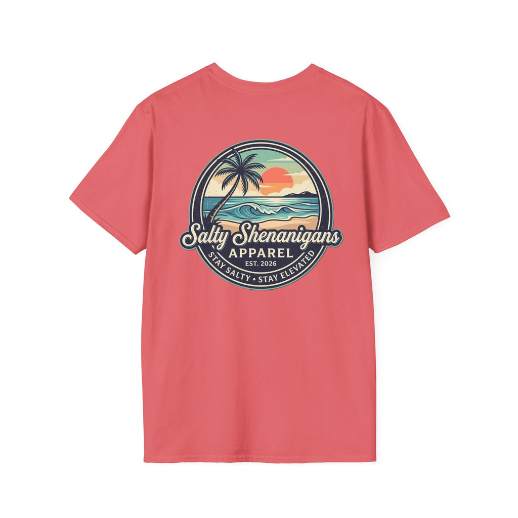 Salty Shenanigans Vintage Coastal Sunset Logo Printify