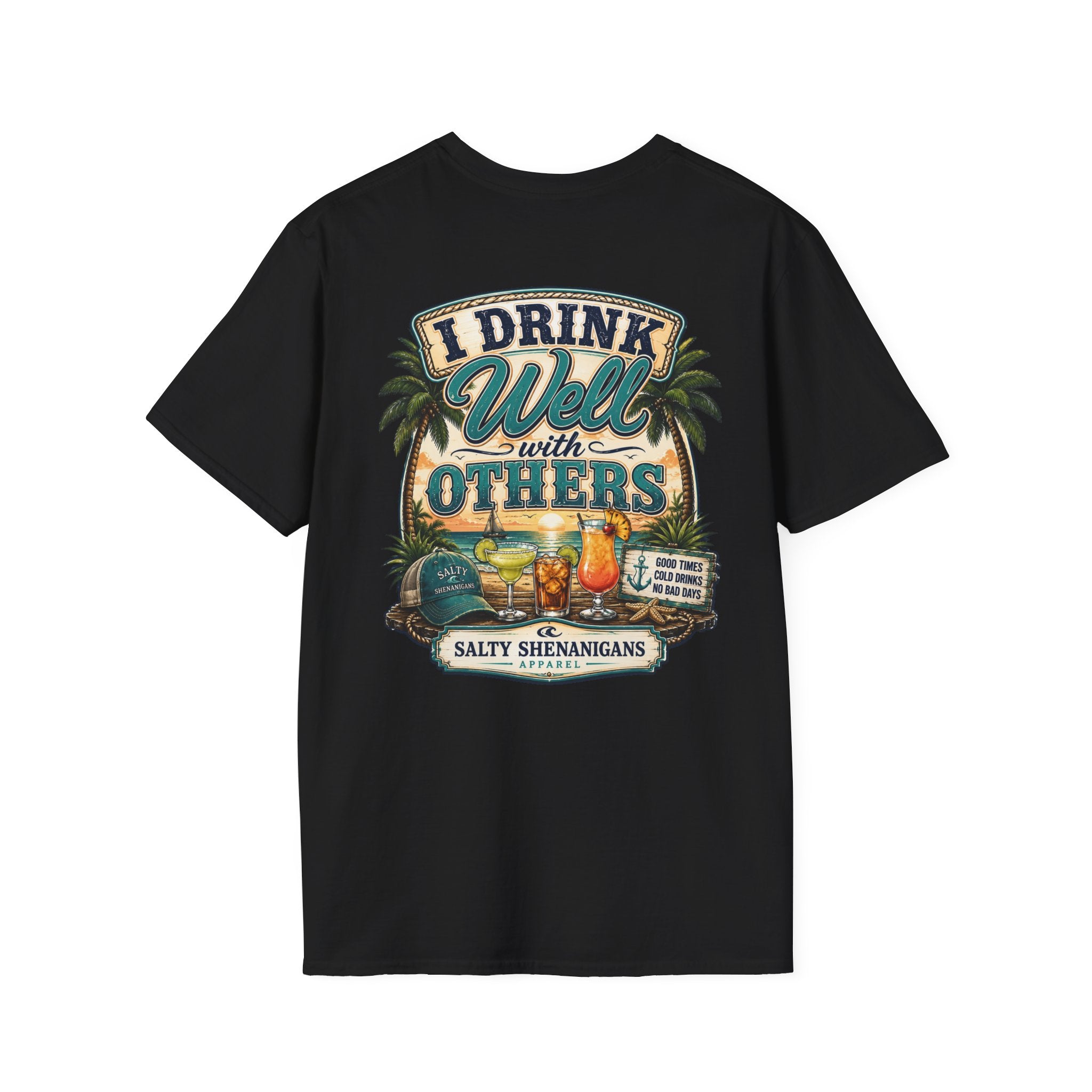 I Drink Well With Others Beach Bar T-Shirt | Tropical Happy Hour Shirt Printify