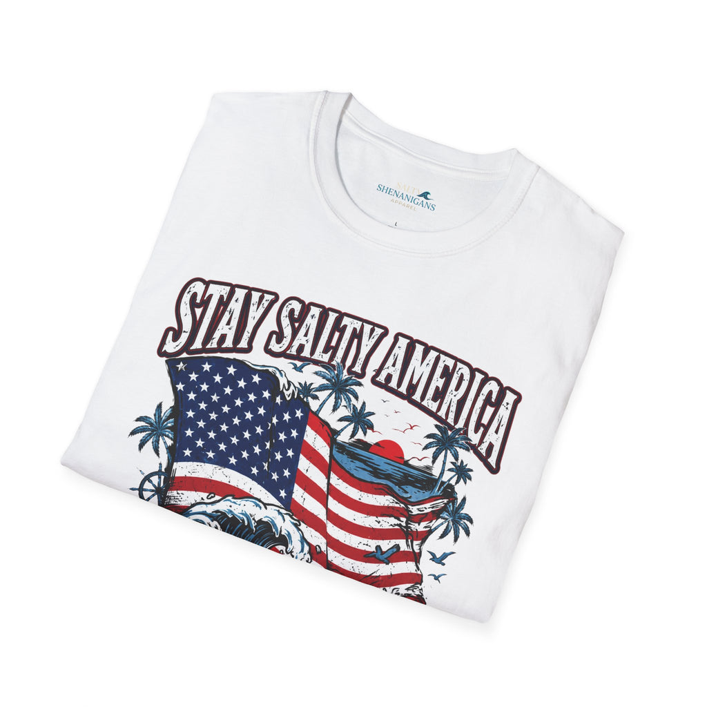 Stay Salty America Premium Beach Tee | Patriotic Coastal Graphic Shirt Printify