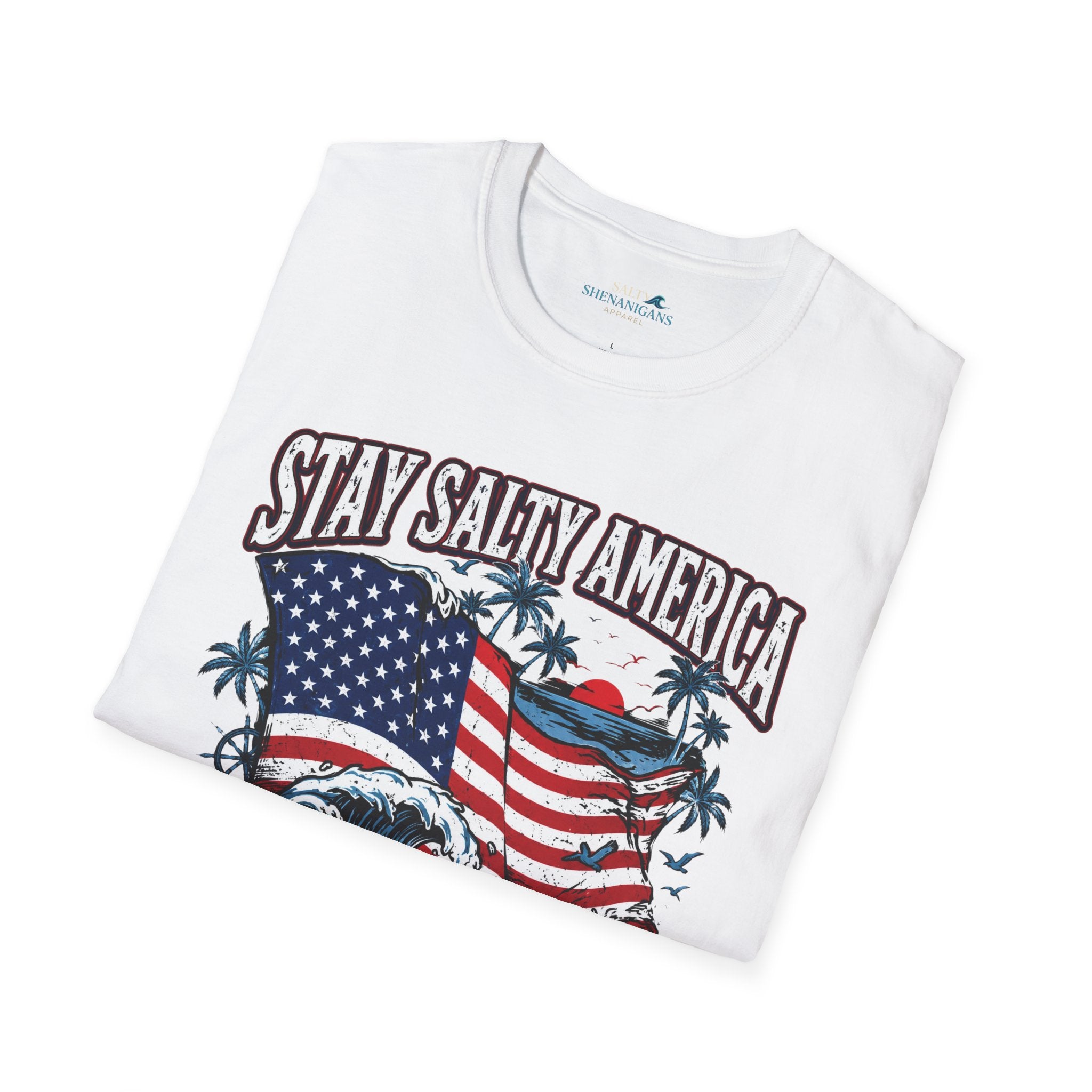 Stay Salty America Premium Beach Tee | Patriotic Coastal Graphic Shirt Printify