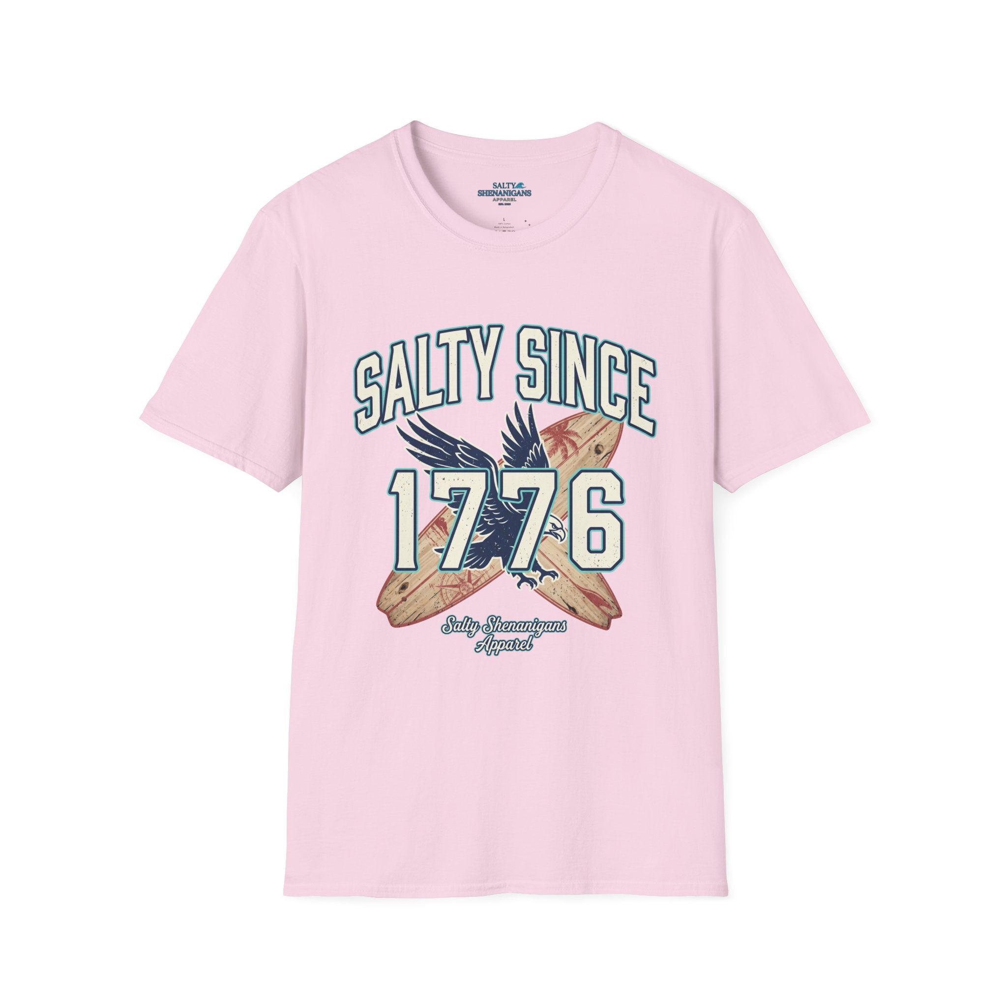 Salty Since 1776 Eagle Surfboard Patriotic Beach Shirt Printify