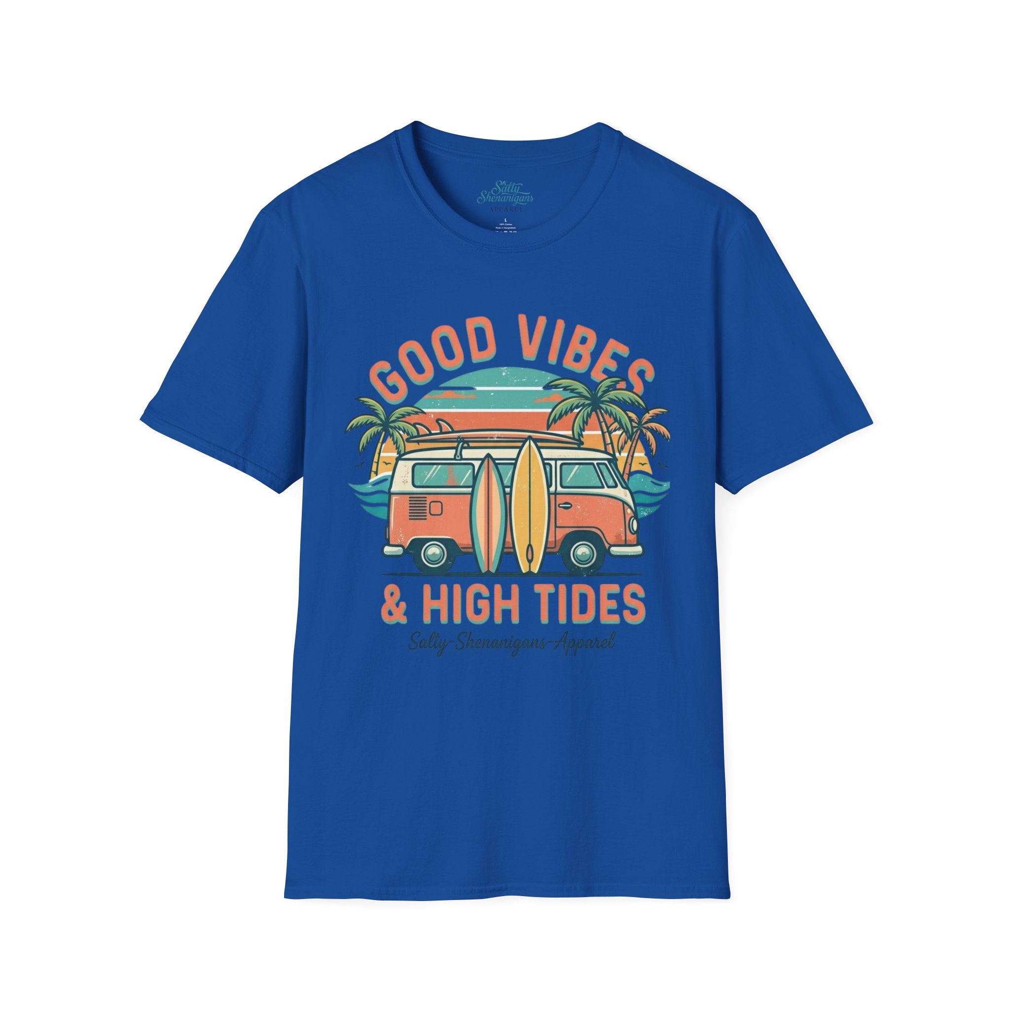 Good Vibes High Tides Beach Shirt | Coastal Surf Lifestyle Tee Printify