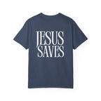 Jesus Saves T-Shirt — Minimal Embossed Religious Tee Printify