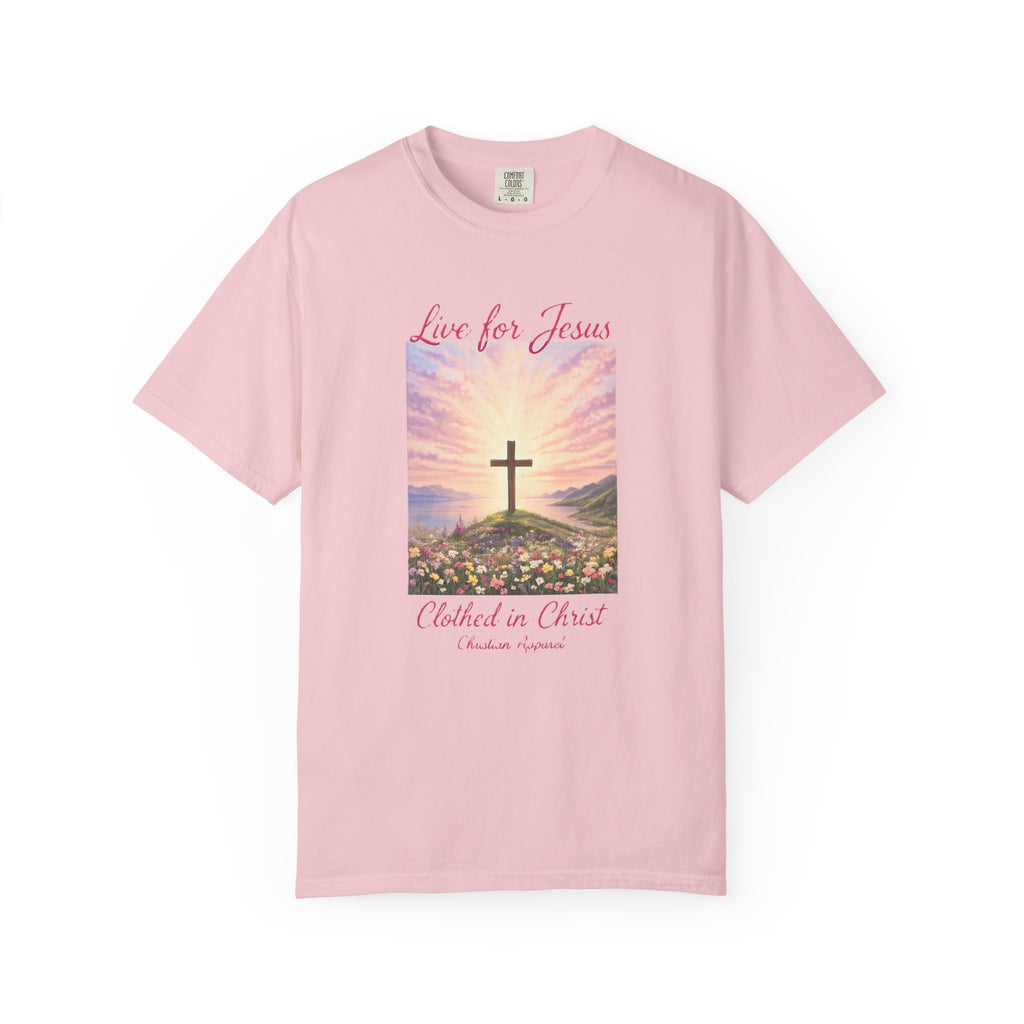 Clothed In Christ -Faith Cross T-Shirt — "Live for Jesus / Clothed in Christ" Christian Graphic Tee Printify