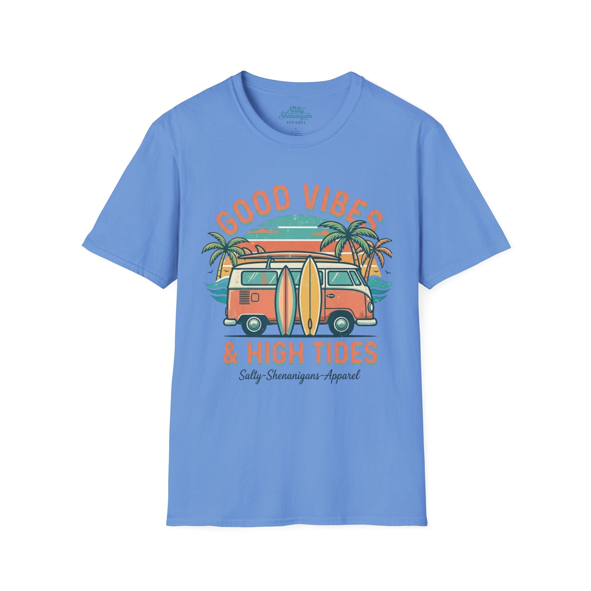Good Vibes High Tides Beach Shirt | Coastal Surf Lifestyle Tee Printify