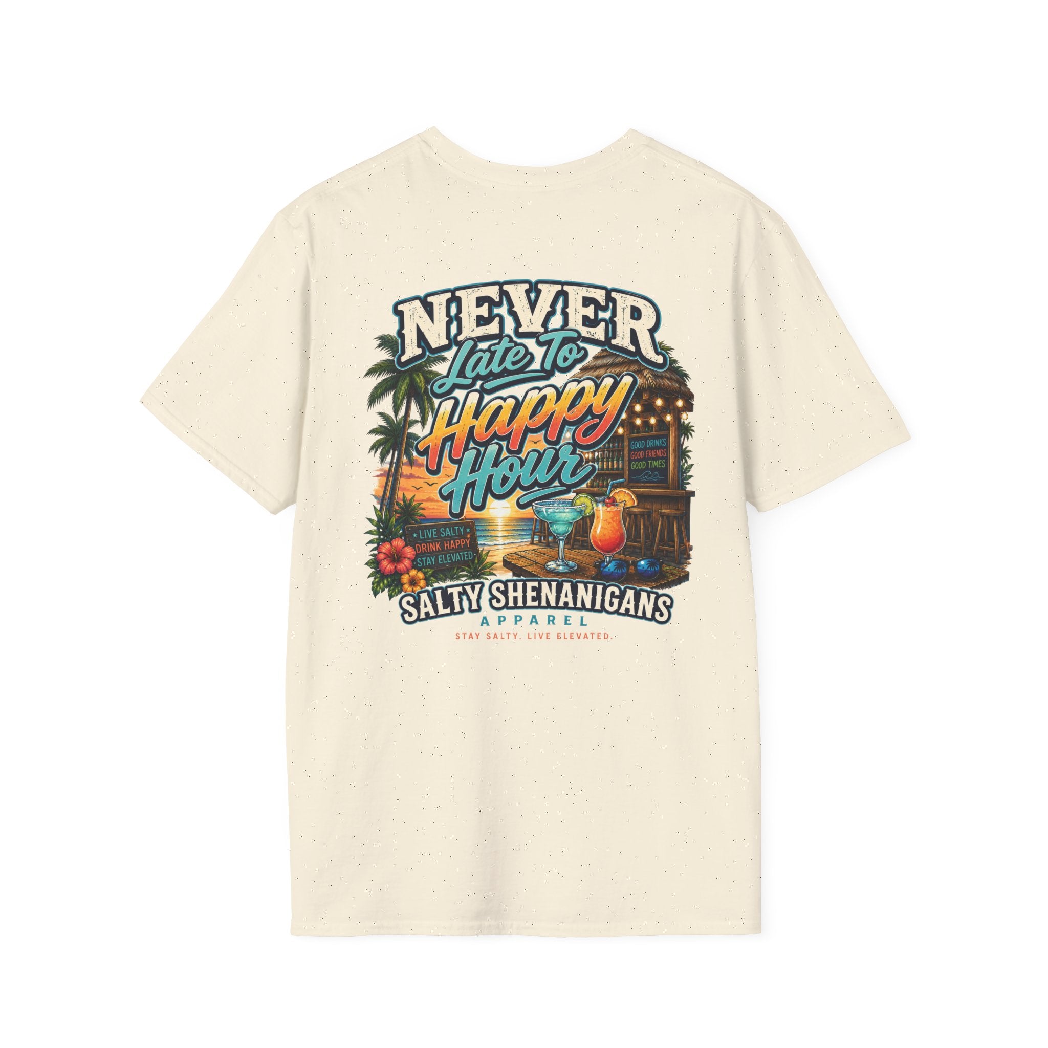 Never Late to Happy Hour Coastal Sunset Tee Printify