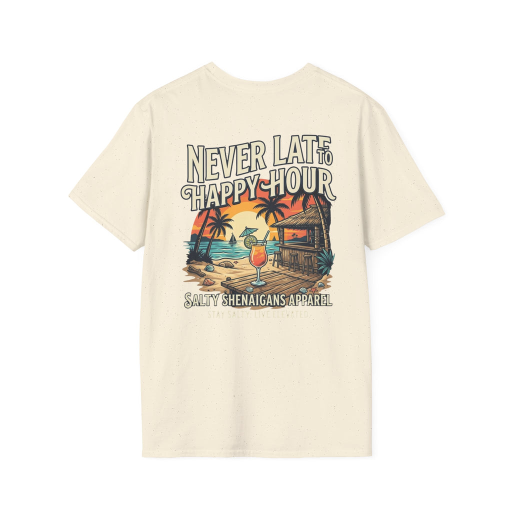 Never Late To Happy Hour Coastal Graphic Tee | Salty Shenanigans Apparel Printify