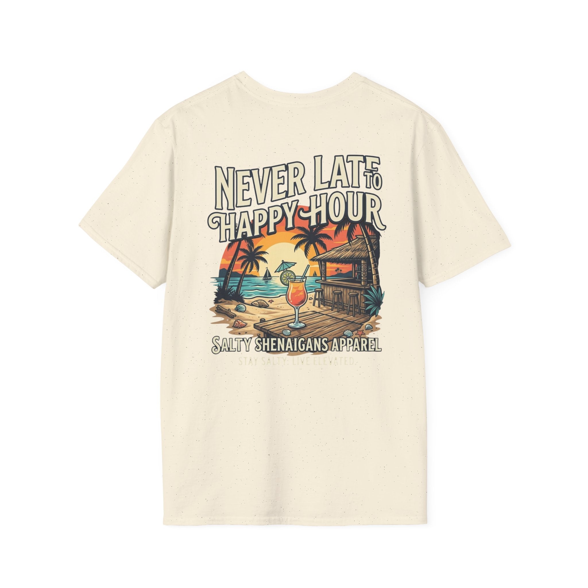 Never Late To Happy Hour Coastal Graphic Tee | Salty Shenanigans Apparel Printify