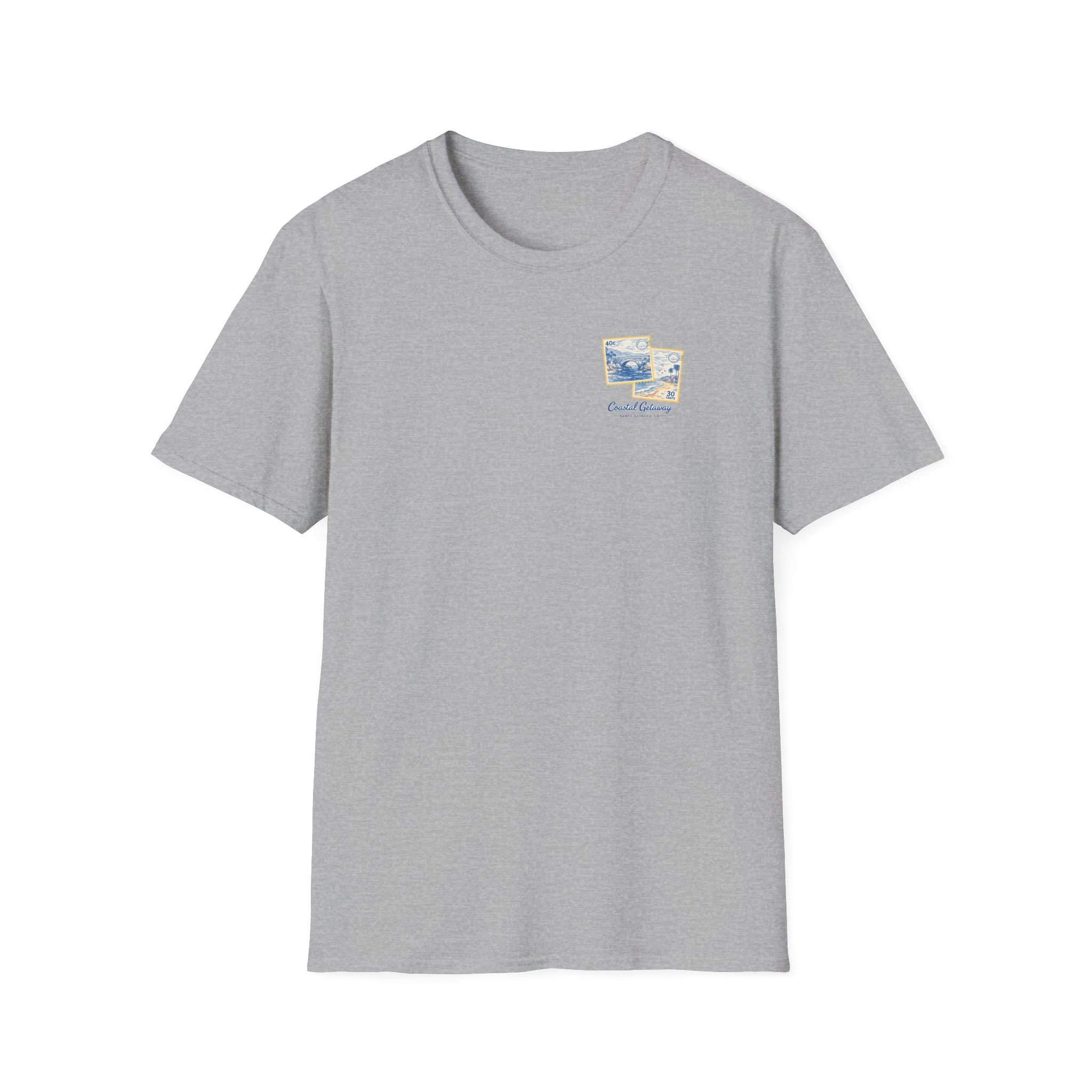 Coastal Getaway T-Shirt — Vintage Stamp Beach Tee Printify