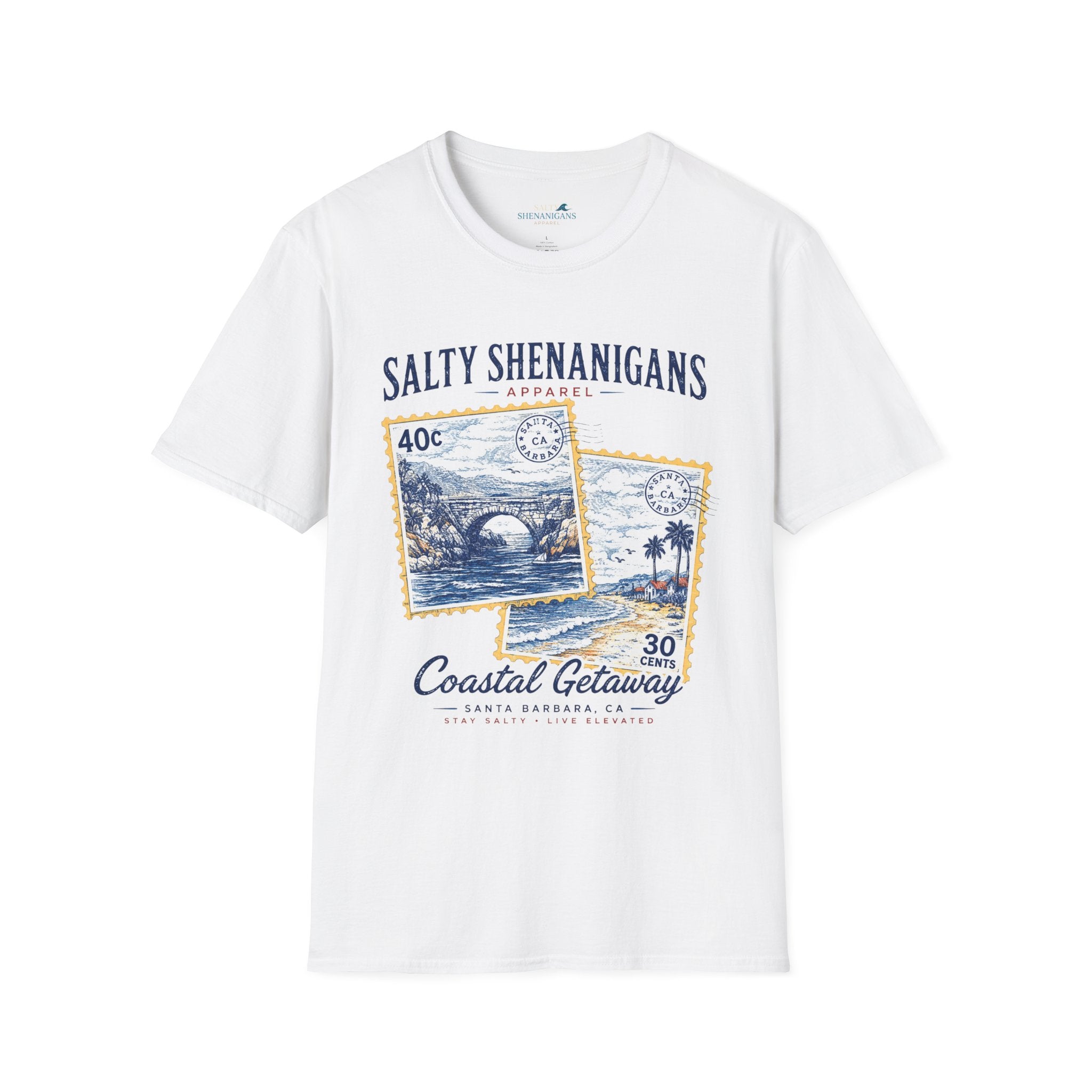 Coastal Getaway T-Shirt- Front Logo Printify