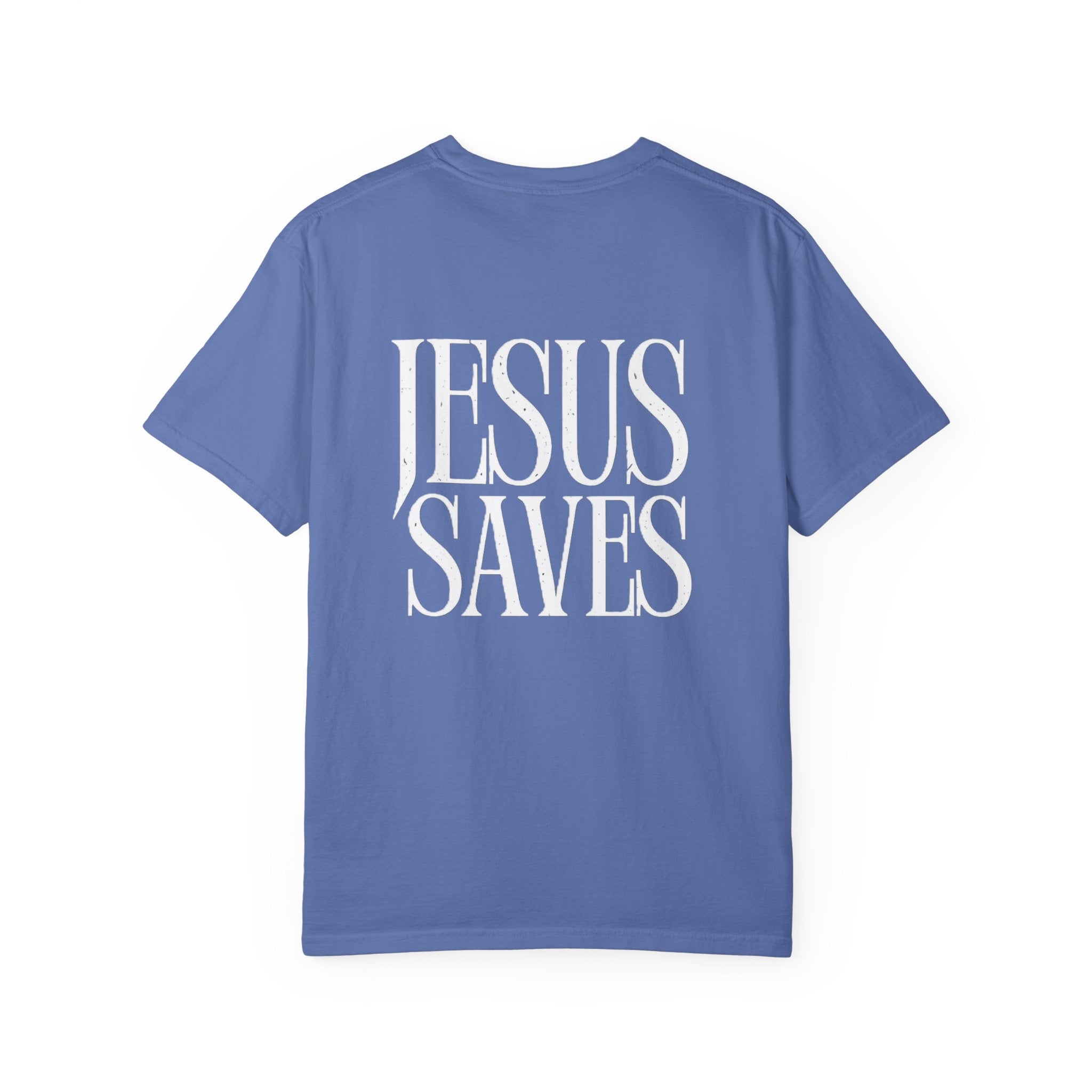 Jesus Saves T-Shirt — Minimal Embossed Religious Tee Printify