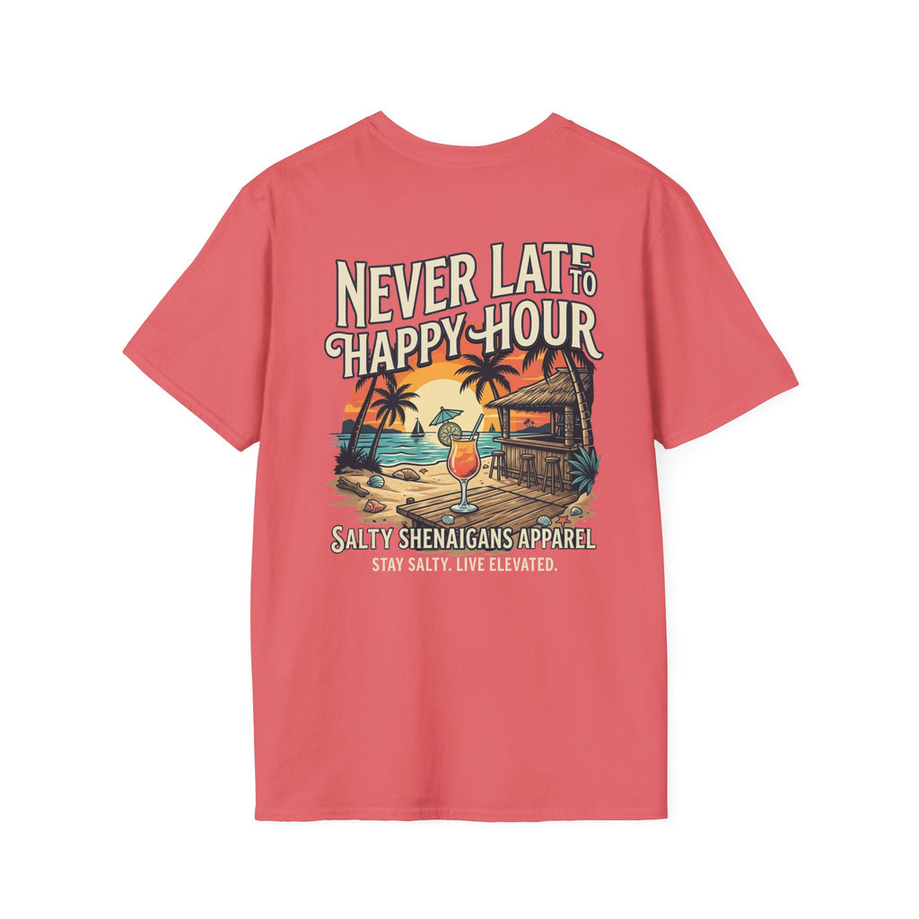 Never Late To Happy Hour Coastal Graphic Tee | Salty Shenanigans Apparel Printify