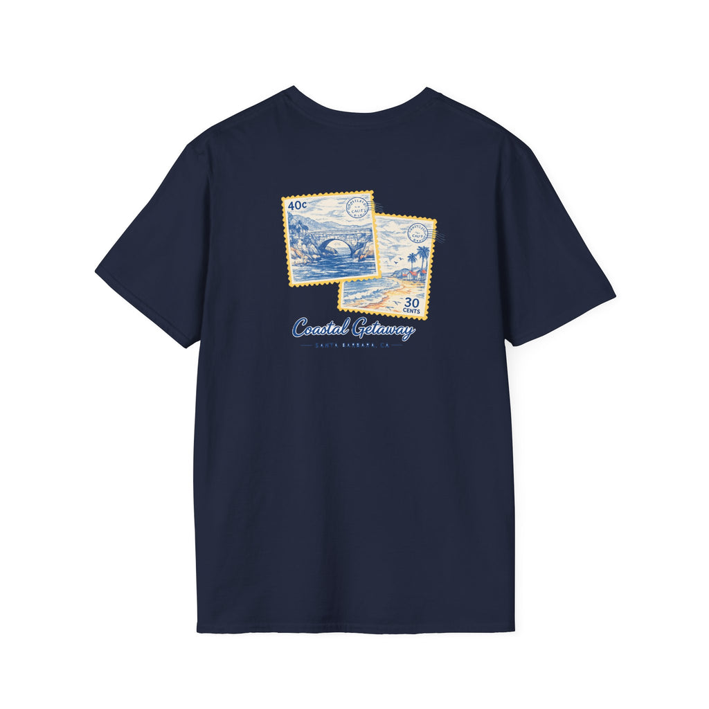 Coastal Getaway T-Shirt — Vintage Stamp Beach Tee Printify