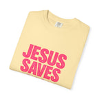 Clothed In Christ -Jesus Saves T-Shirt — Bold Pink Christian Faith Tee Printify