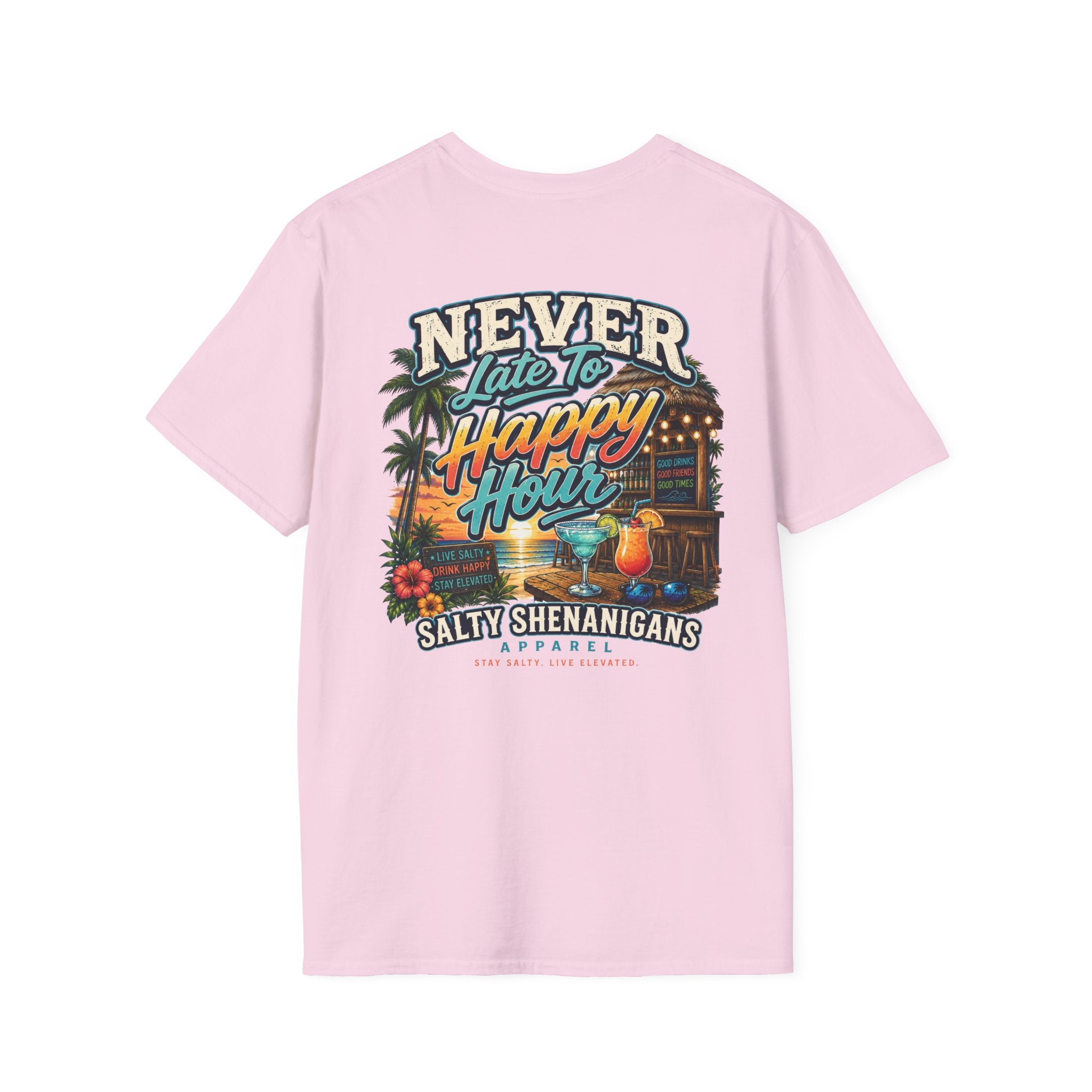 Never Late to Happy Hour Coastal Sunset Tee Printify