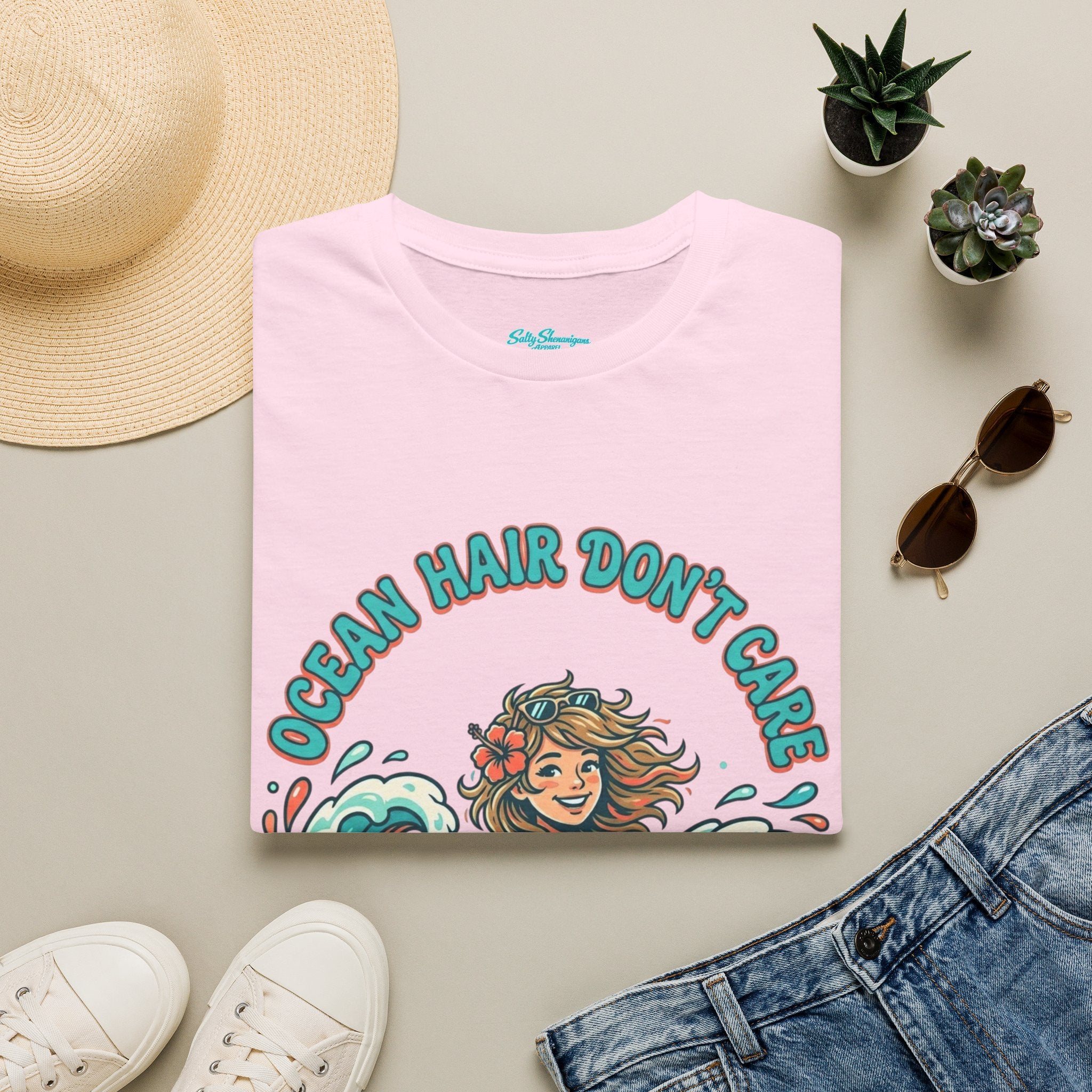 Ocean Hair Don't Care Salty Shenanigans Apparel  T-Shirt Printify