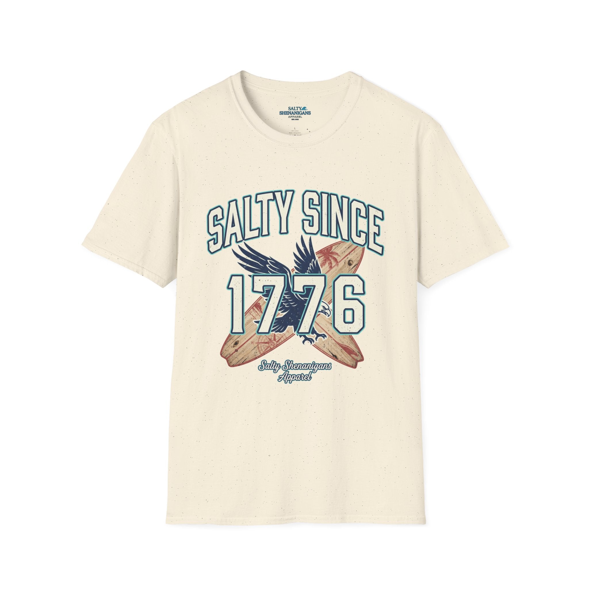 Salty Since 1776 Eagle Surfboard Patriotic Beach Shirt Printify