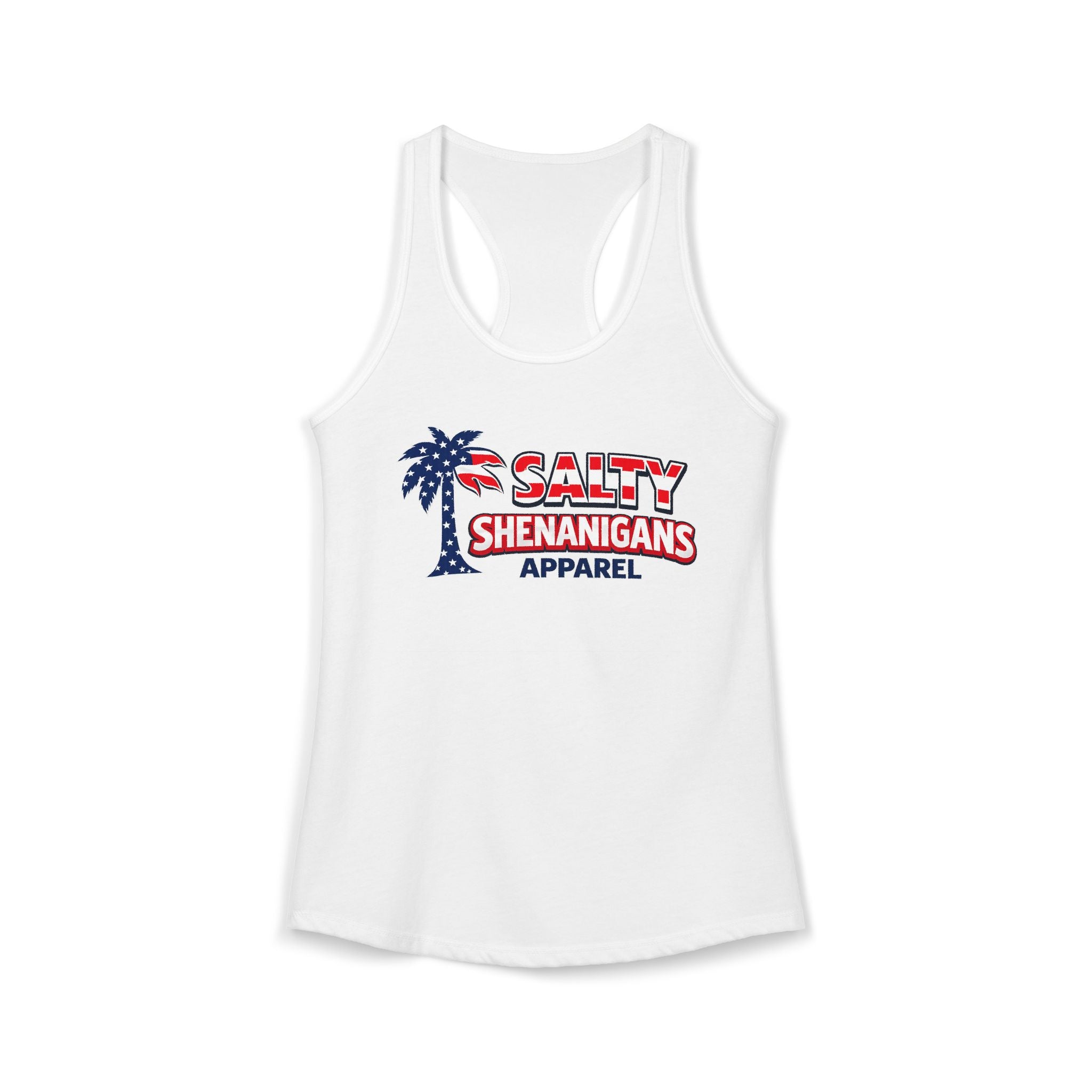 Women's Salty Shenanigans Patriotic Palm Racerback Tank Printify