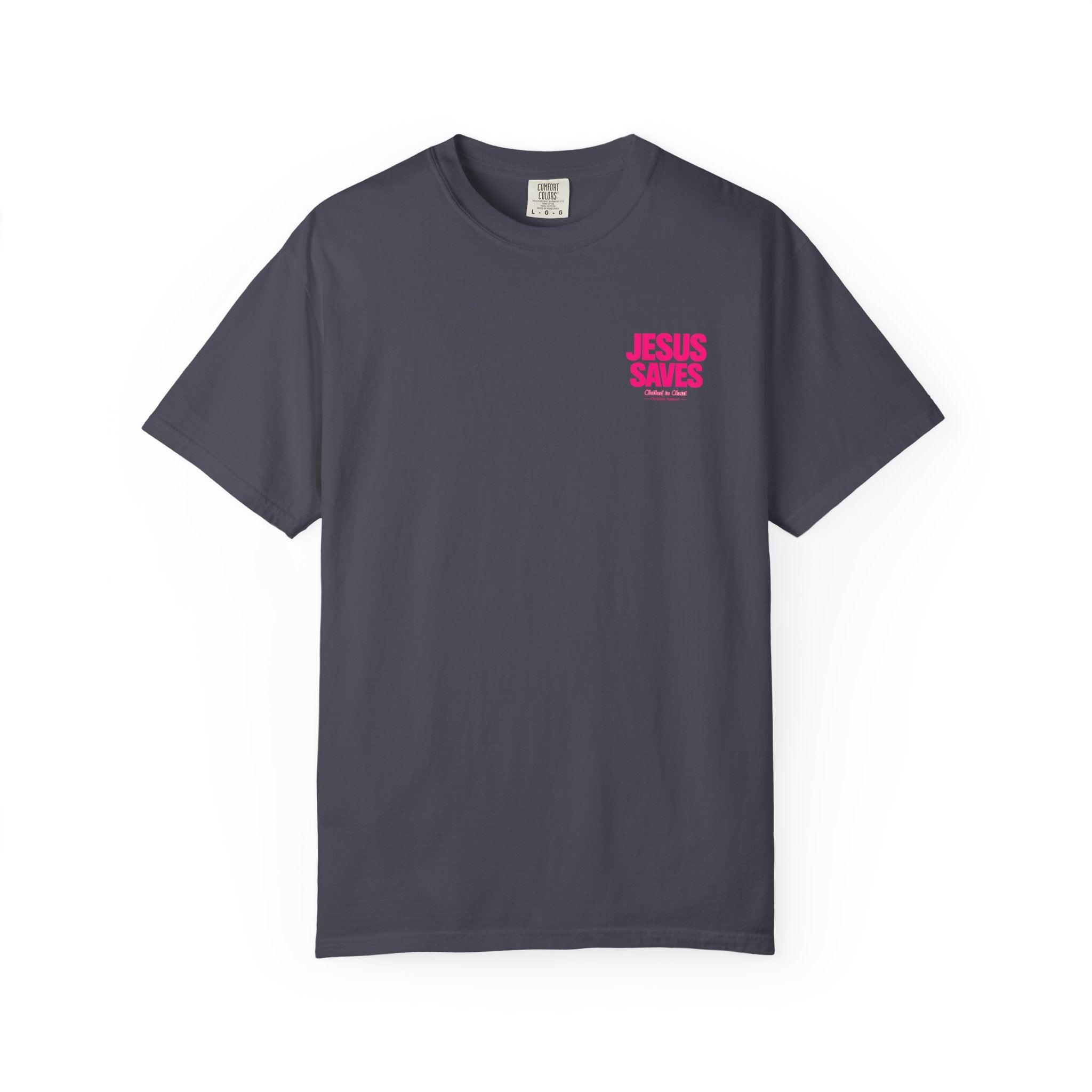 Jesus Saves T‑Shirt — Bold Pink Faith Graphic Tee Printify