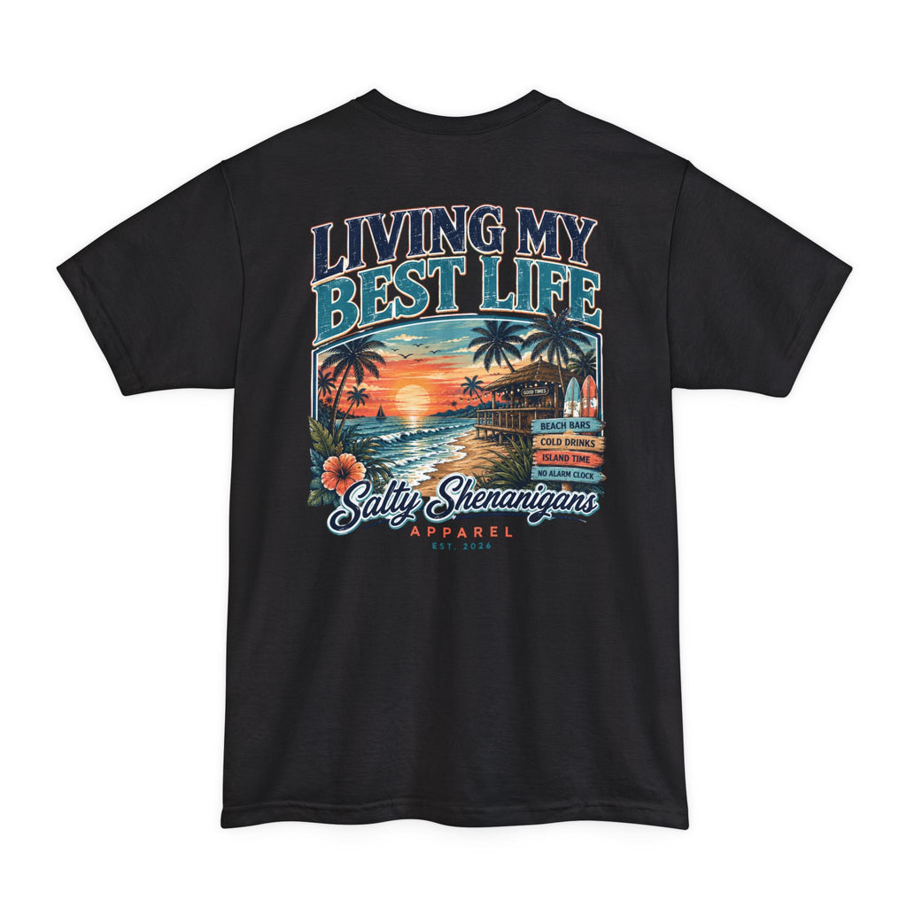 Living My Best Life Sunset Tee | Hanes Beefy-T Tall Beach Vacation T-Shirt Printify