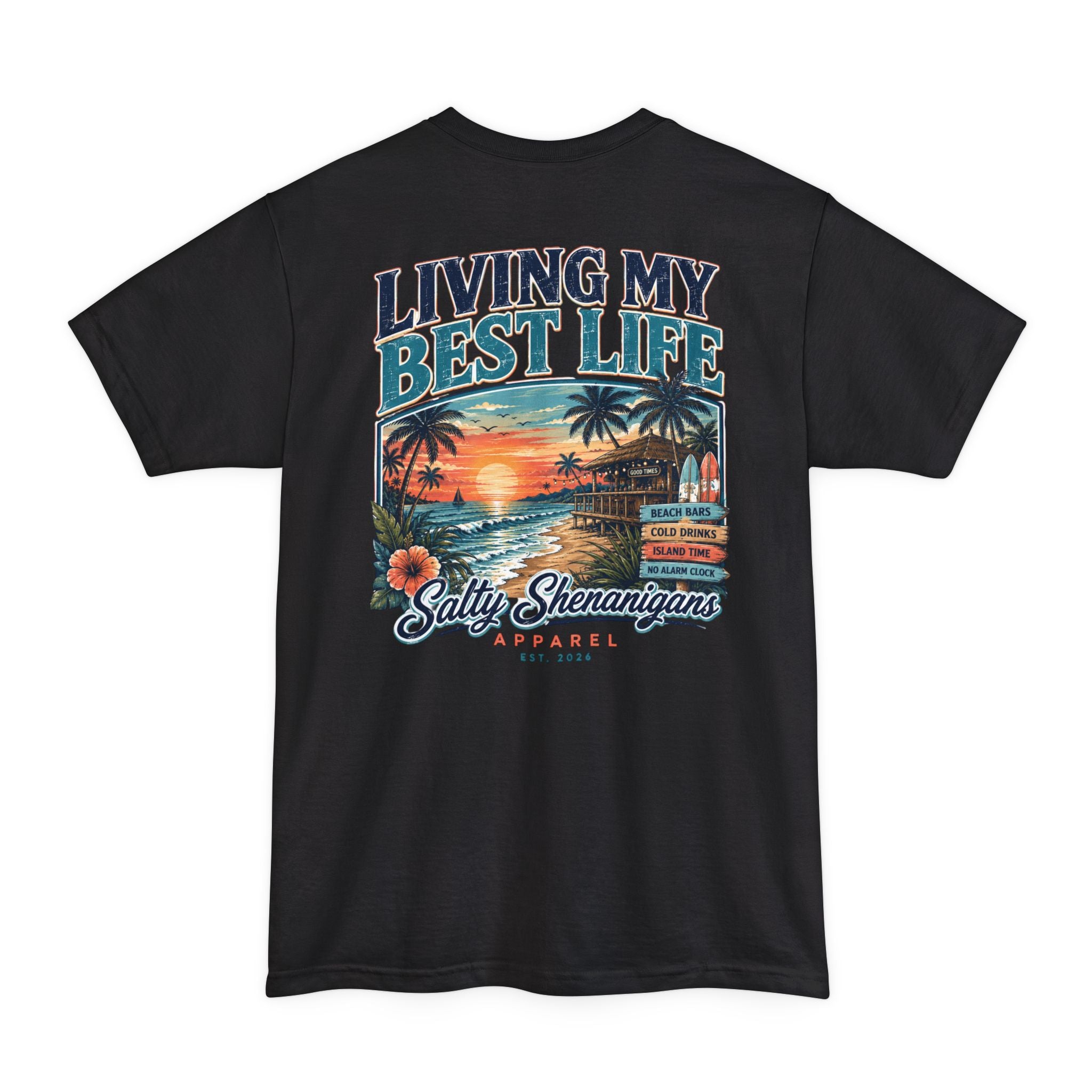 Living My Best Life Sunset Tee | Hanes Beefy-T Tall Beach Vacation T-Shirt Printify
