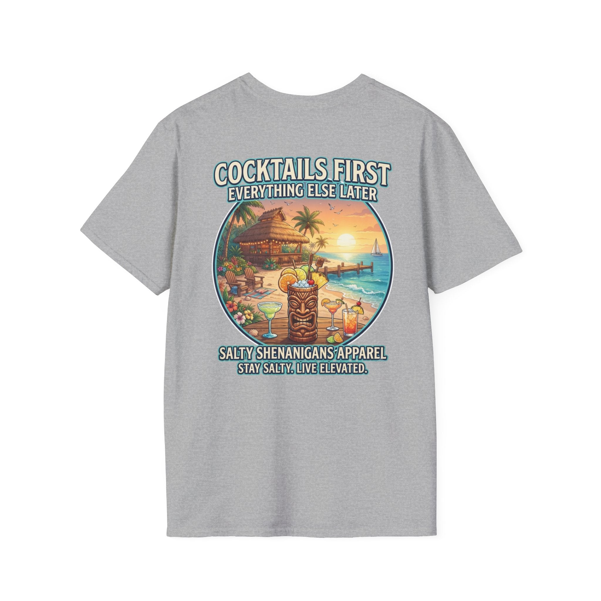 Cocktails First, Everything Else Later Beach Bar T-Shirt Printify