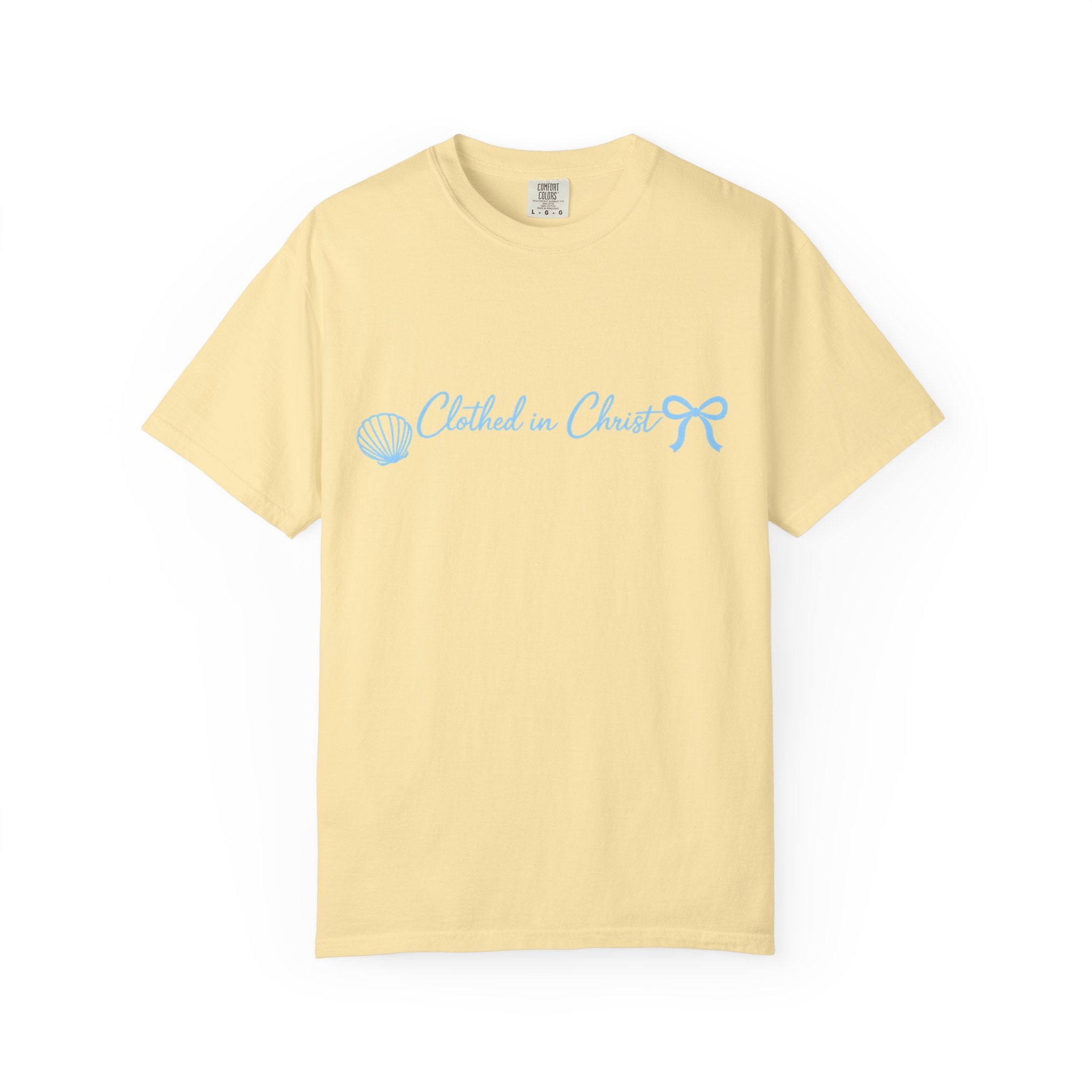 Clothed in Christ Coastal T-Shirt- Blue Print Printify