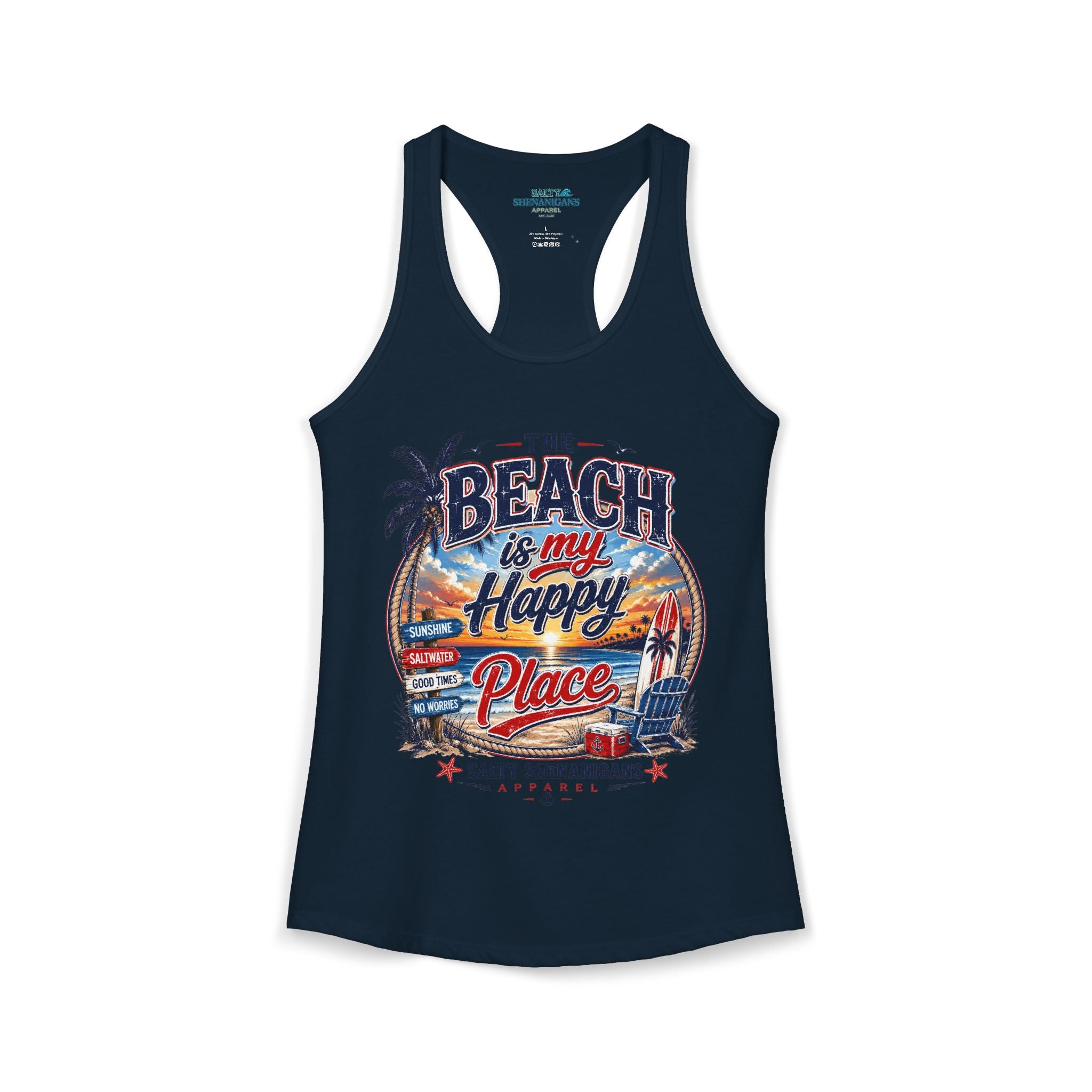 The Beach Is My Happy Place Women's Coastal Tank Top Printify