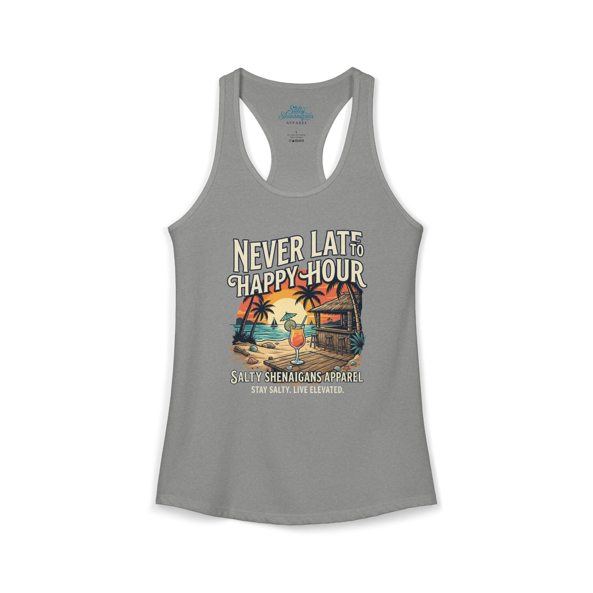 Never Late To Happy Hour Women's Racerback Tank Top Printify